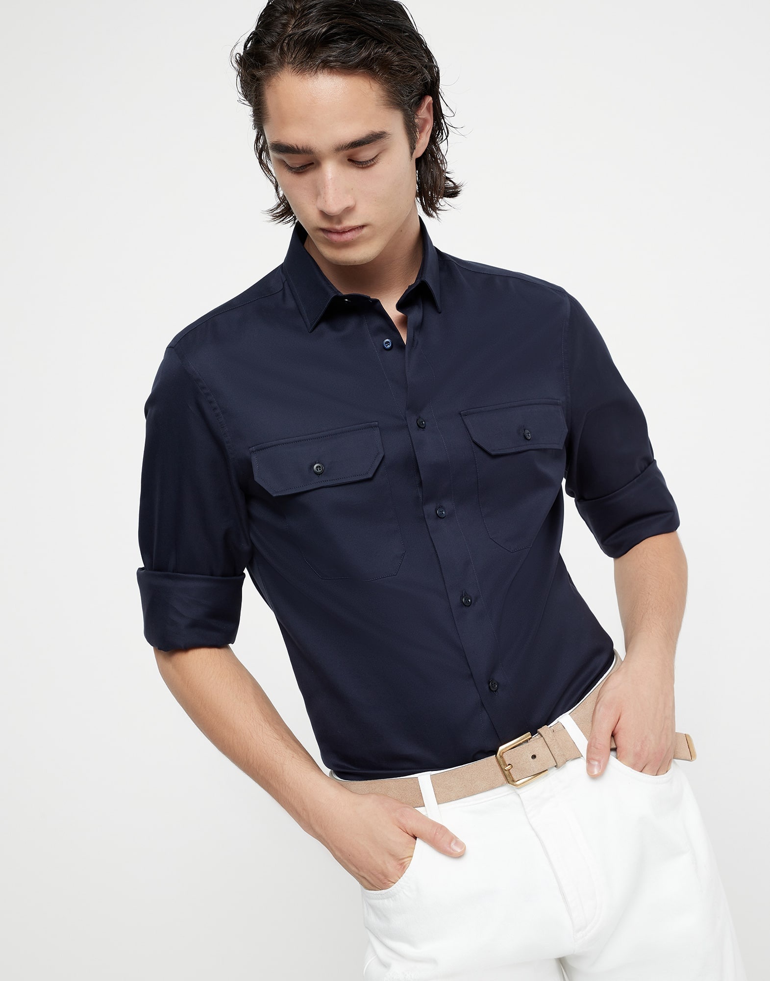 Twill easy fit shirt with chest pockets - 4
