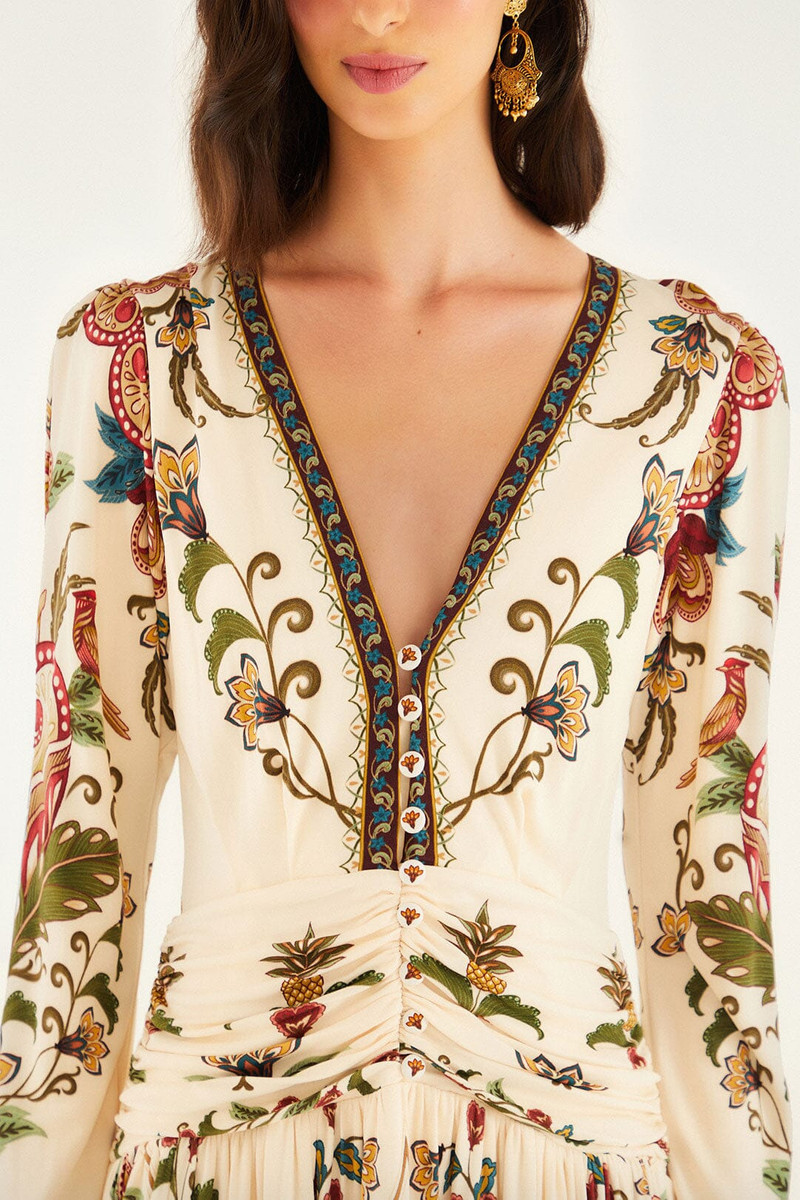 FARM RIO Cream Majestic Hearts Long Sleeve Midi Dress outlook