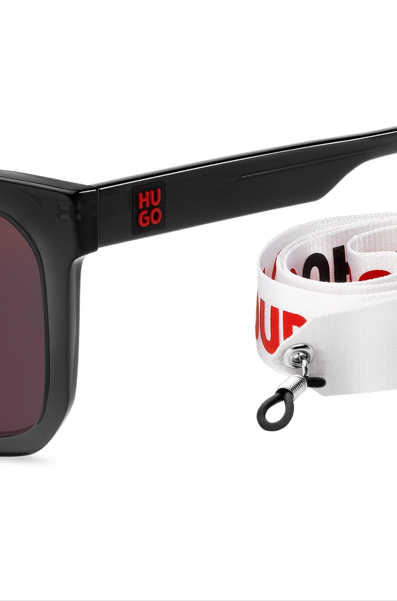 HUGO BLACK-ACETATE SUNGLASSES WITH BRANDED STRAP outlook