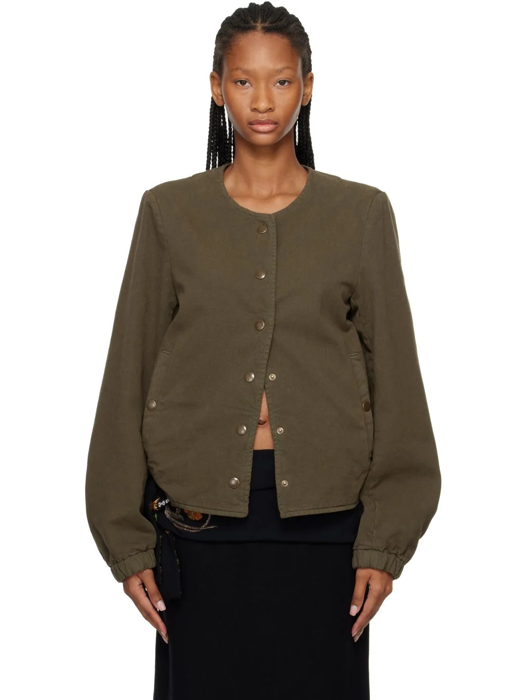 Khaki Collarless Jacket - 1