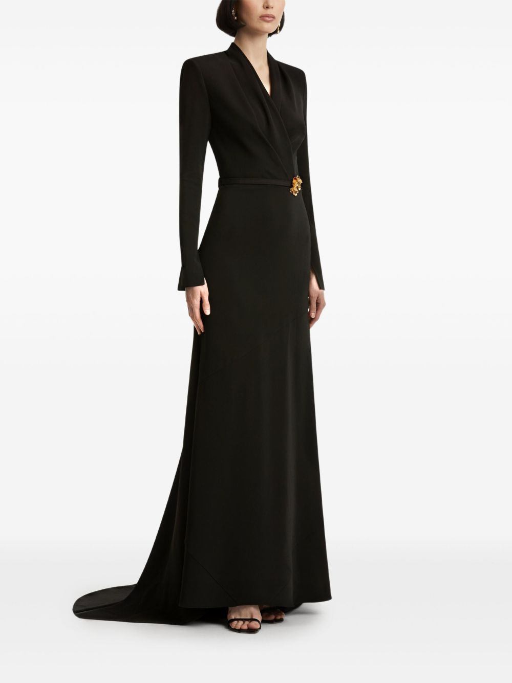 floral-embellished belted gown - 3