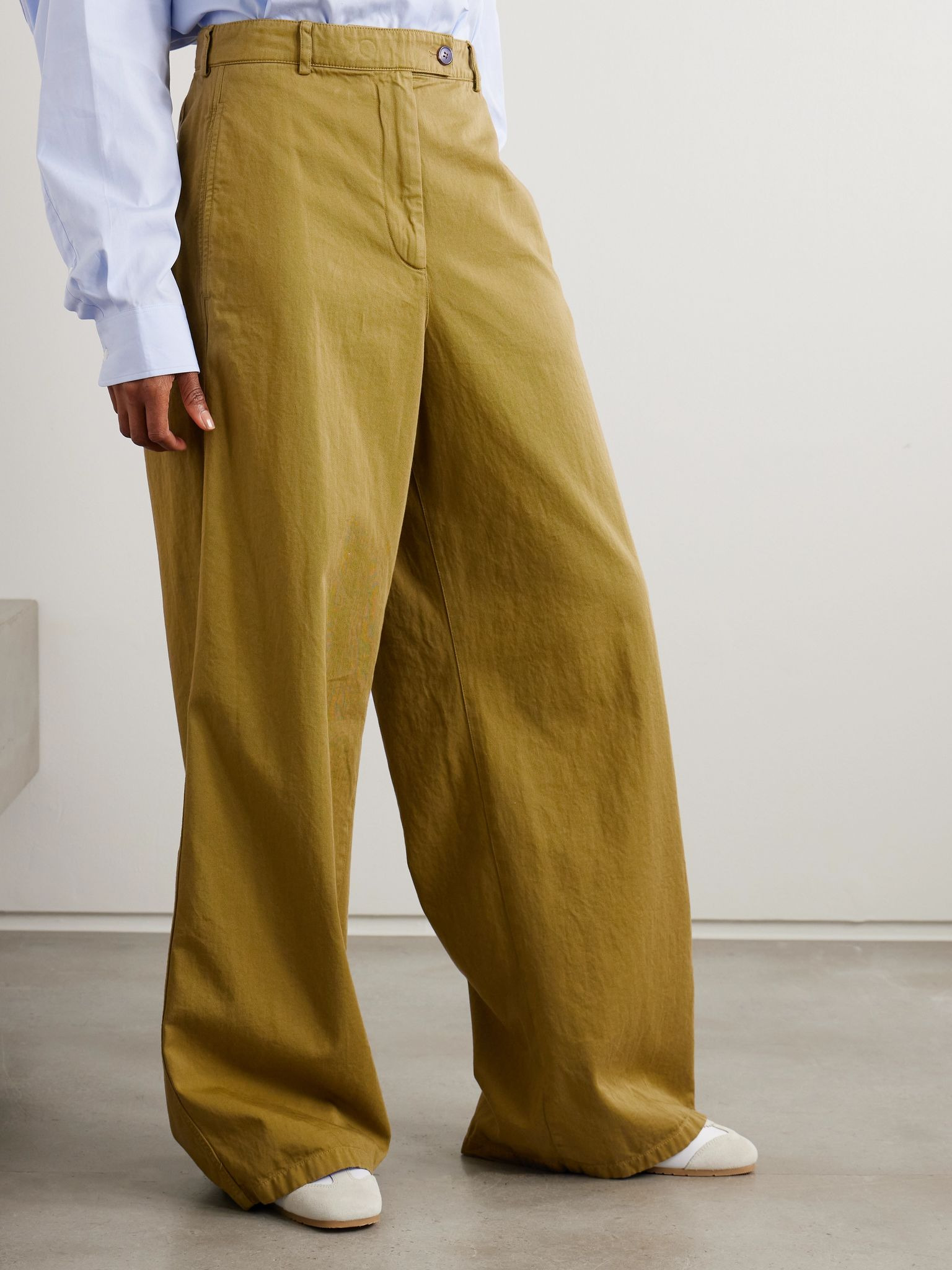 Cotton-twill wide-leg pants Mustard - 3