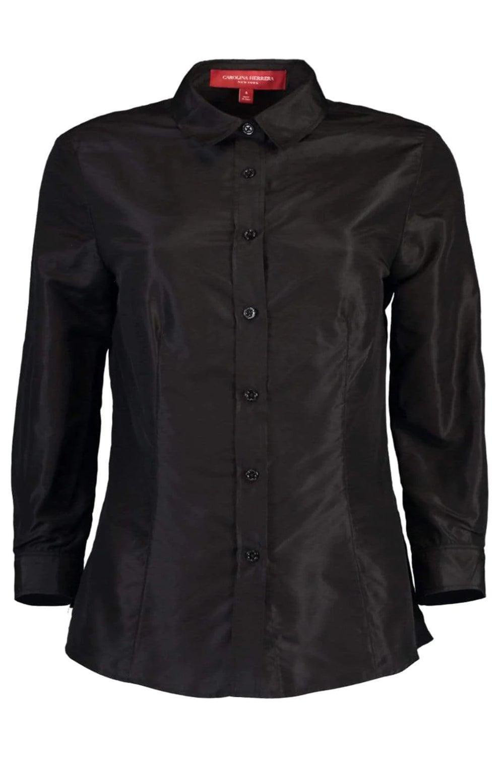 Silk Taffeta Collared Shirt - Black - 1