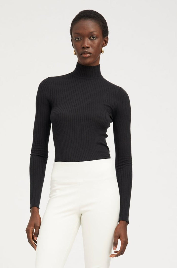 BLACK CASHMERE MOCK NECK - 6