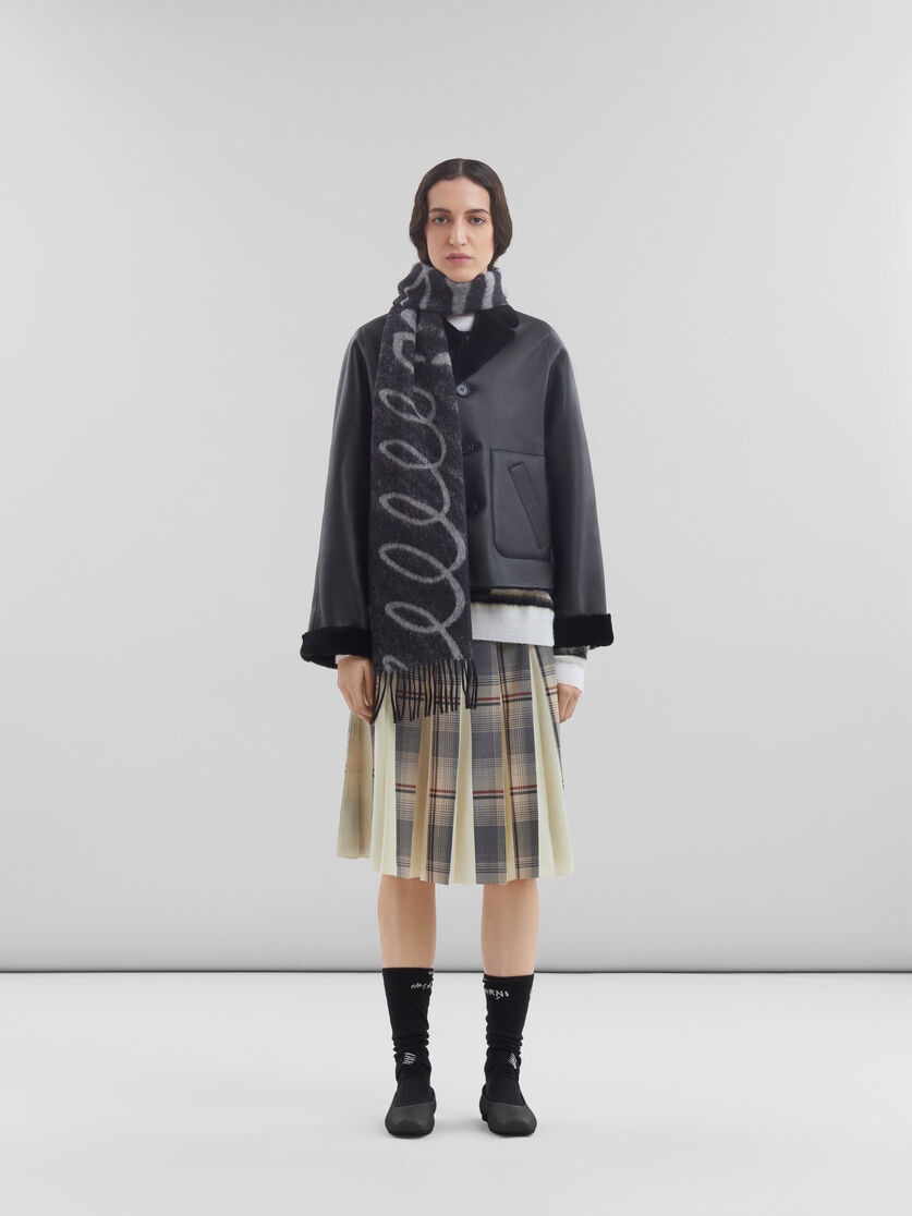 BLACK WOOL-CASHMERE SCARF WITH ECHOES MOTIF - 2