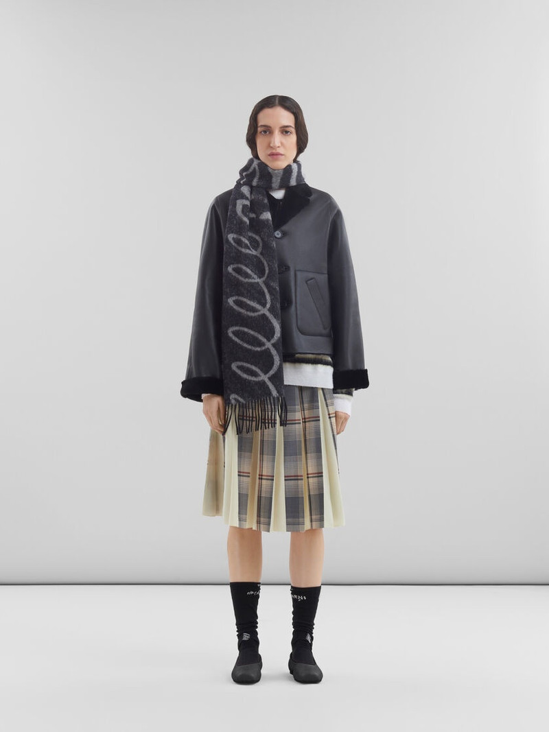 Marni BLACK WOOL-CASHMERE SCARF WITH ECHOES MOTIF outlook
