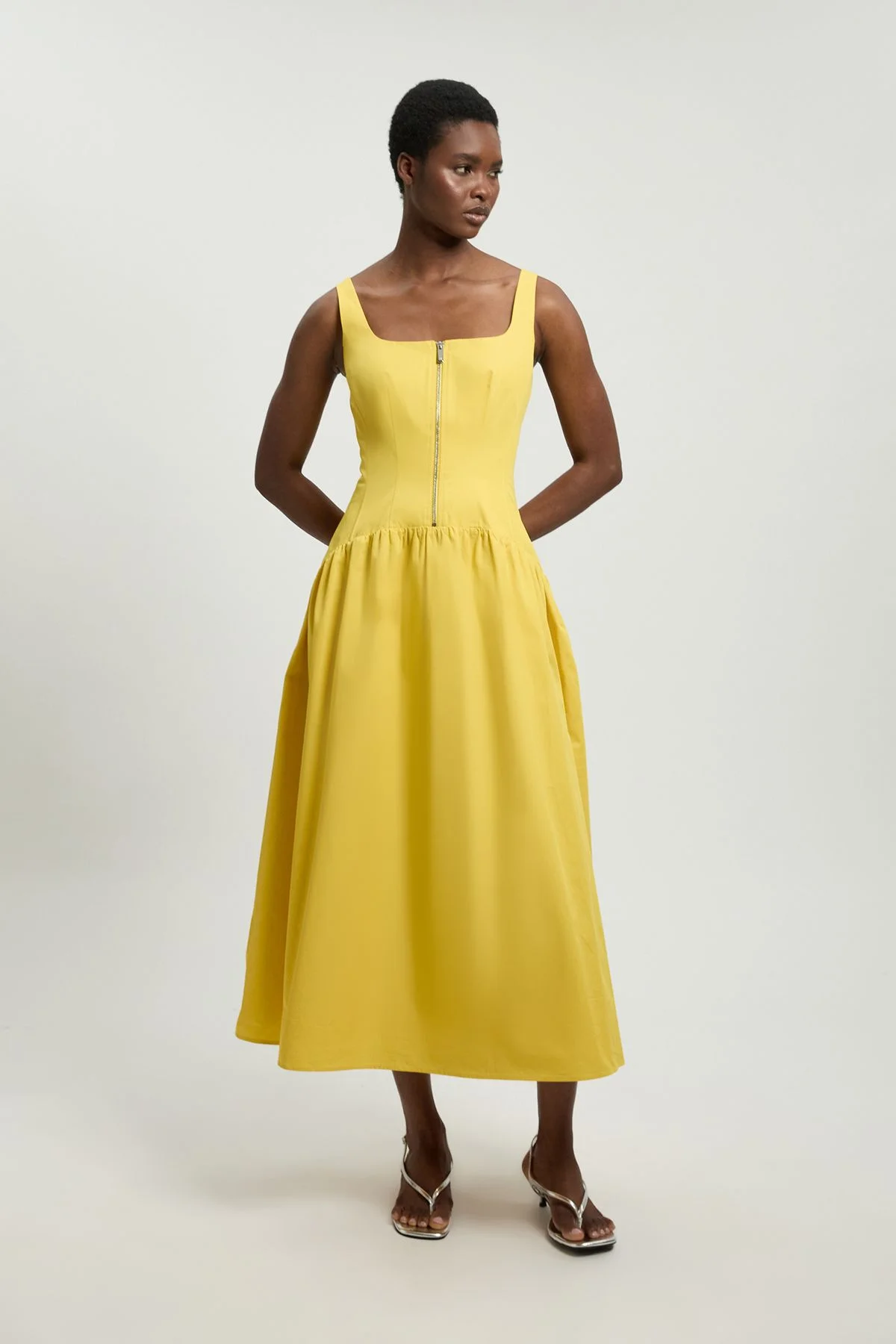 Petite Tailored Cotton Sateen Full Midi Dress - 1