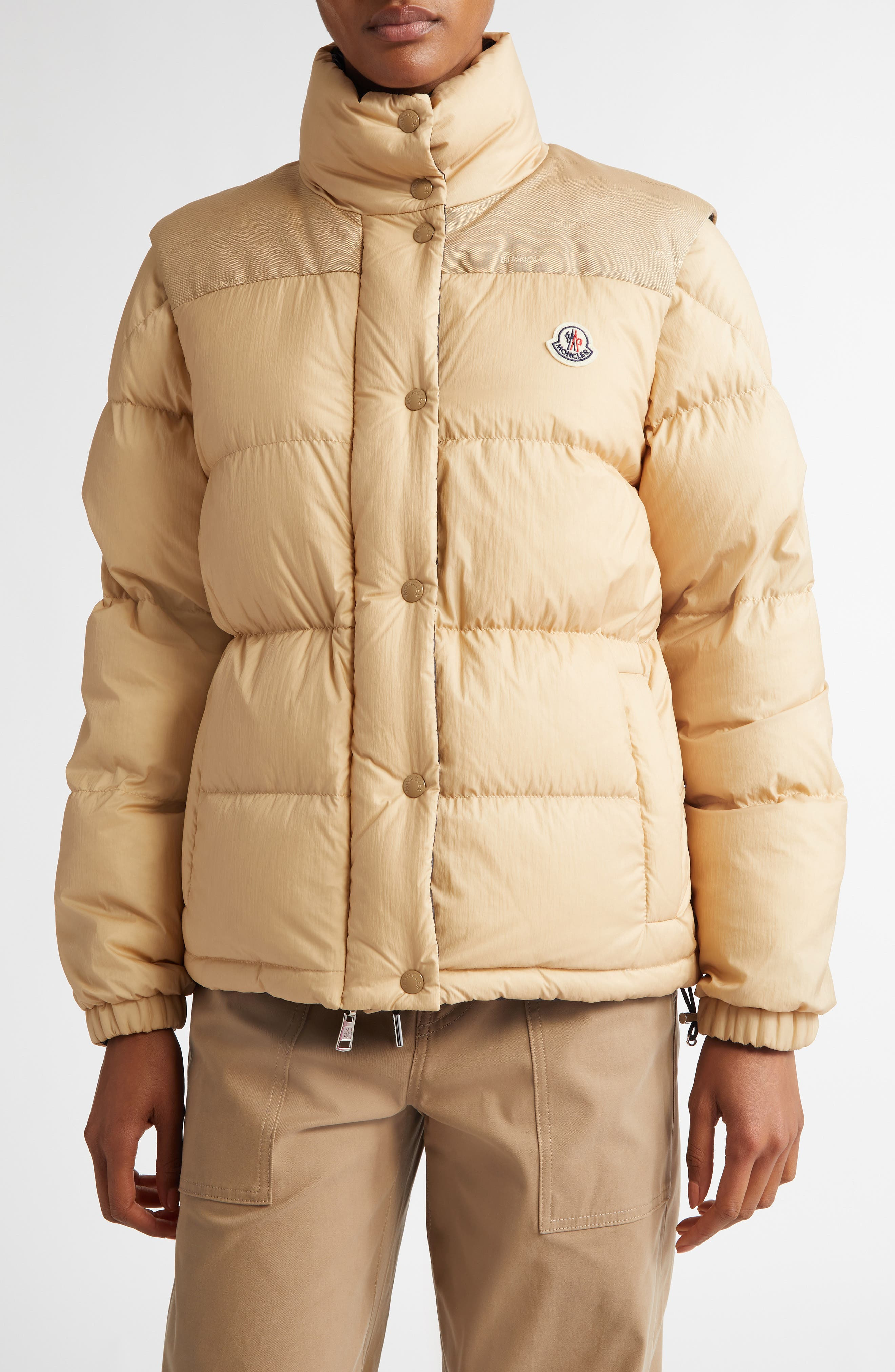 Moncler Verone Convertible Down Puffer Jacket in Khaki at Nordstrom - 1