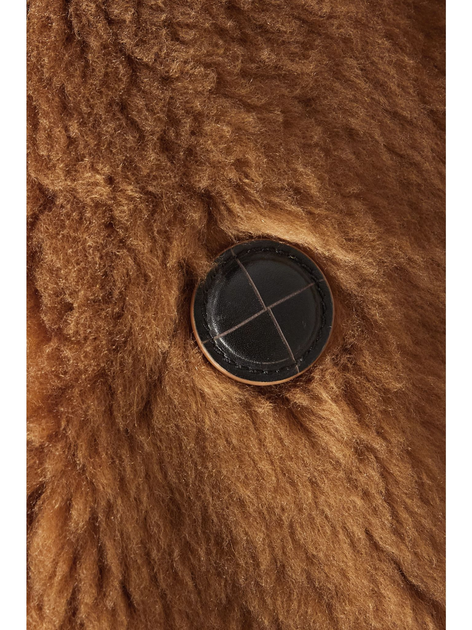 Double-breasted reversible shearling and leather coat Camel - 5