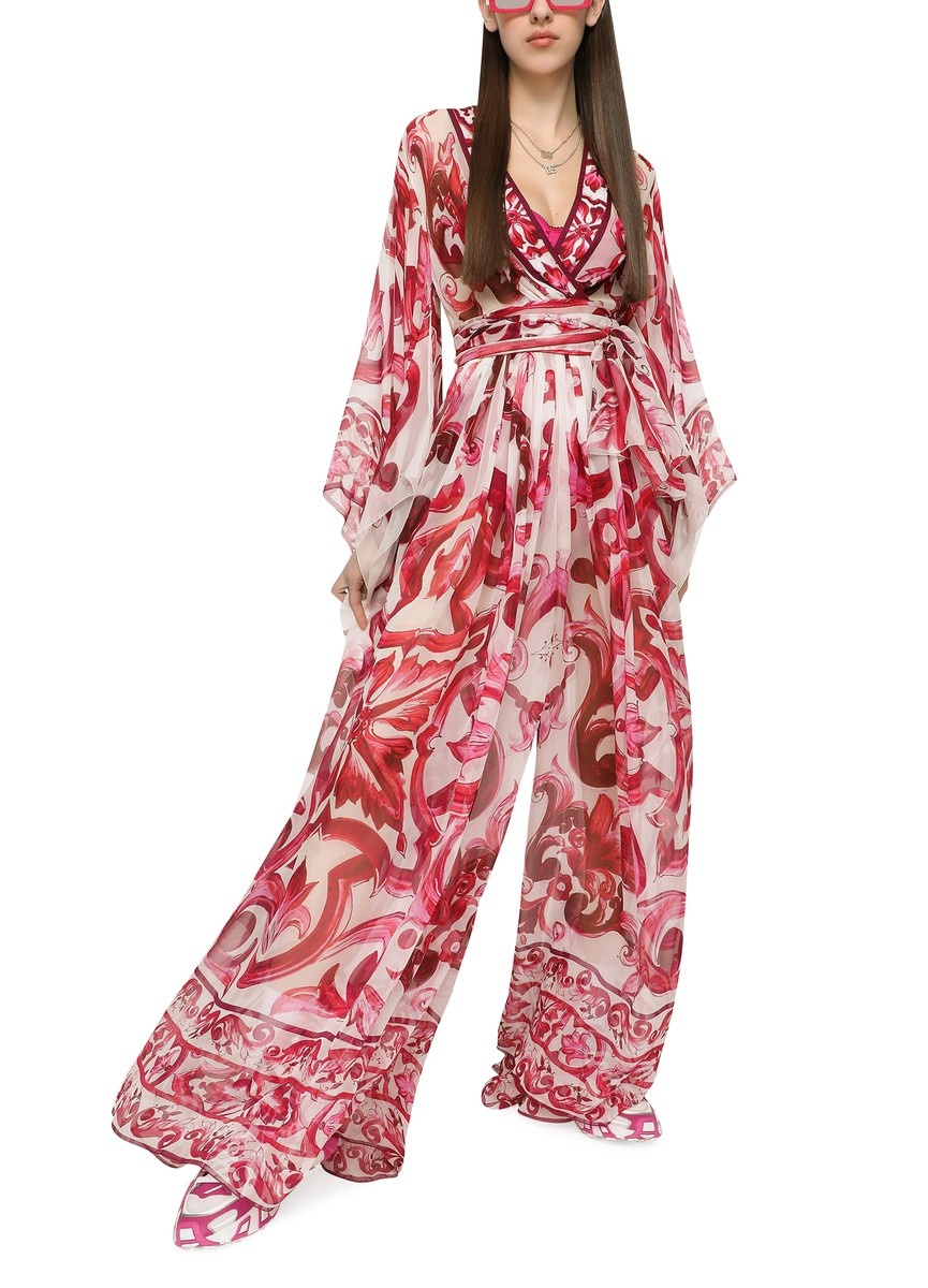 Long Chiffon Maiolica Printed Dress - 5