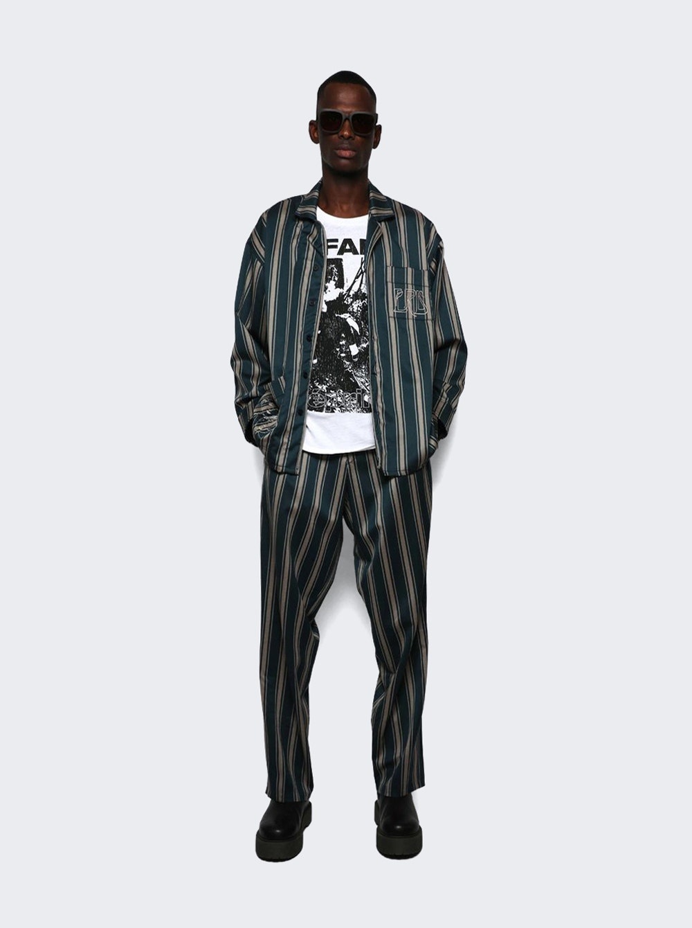 Neu Welle Striped Trousers Teal And Ivory - 2
