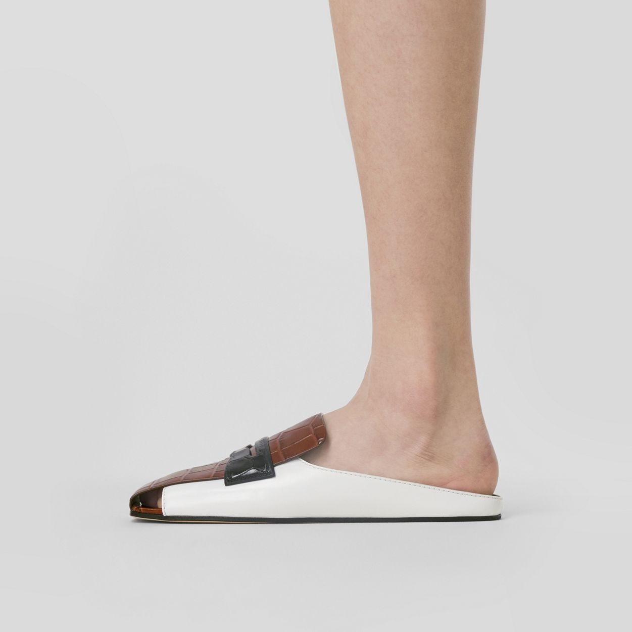 Tri-tone Loafer Detail Leather Mules - 4