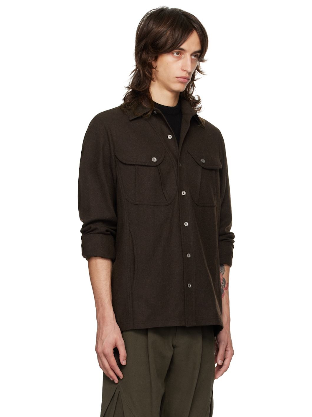 Brown Wool Pockets Shirt - 2
