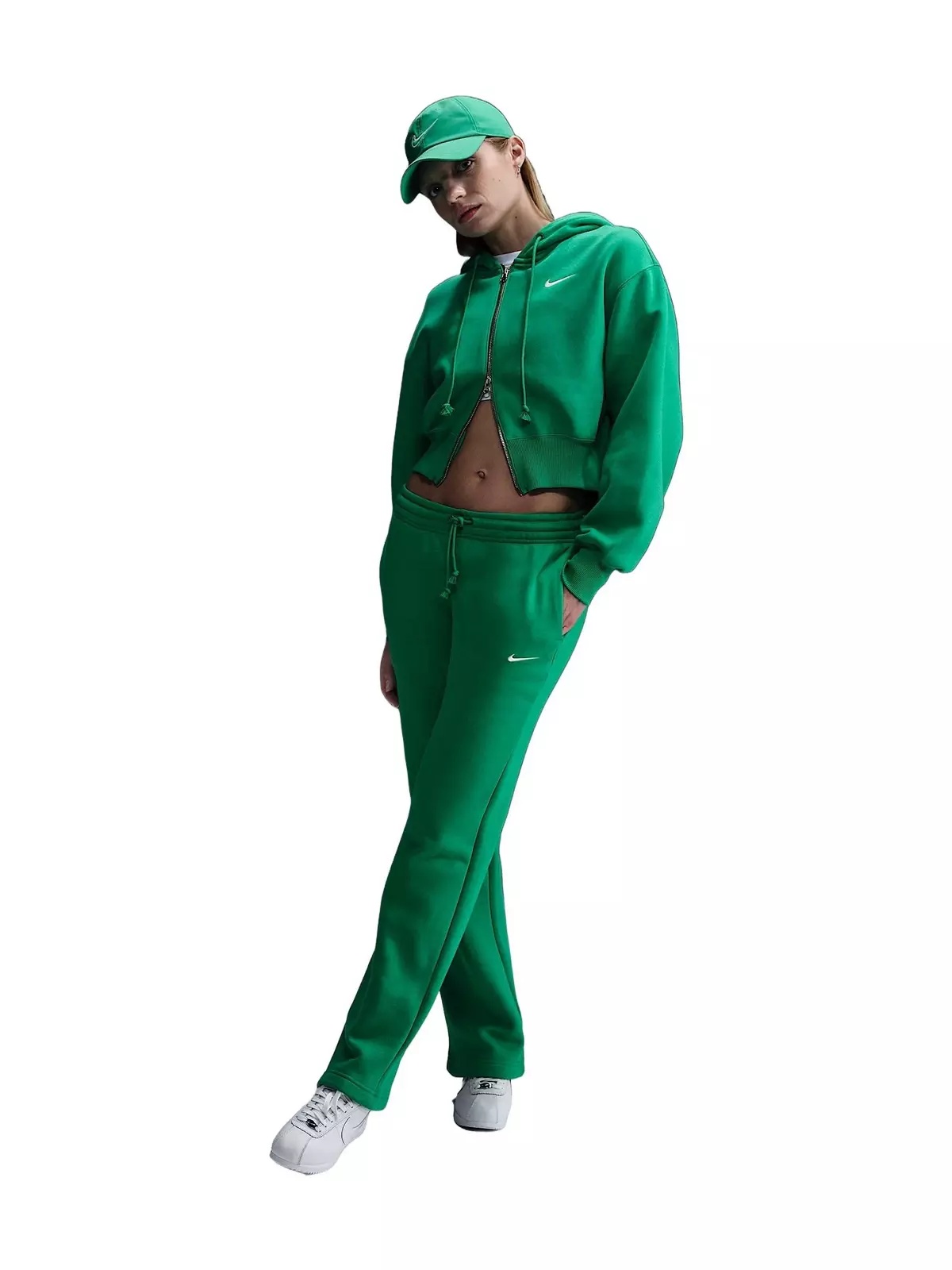 Women's Sportswear Phoenix Fleece Loose Cropped Full-Zip Hooded Jacket - Green - 4