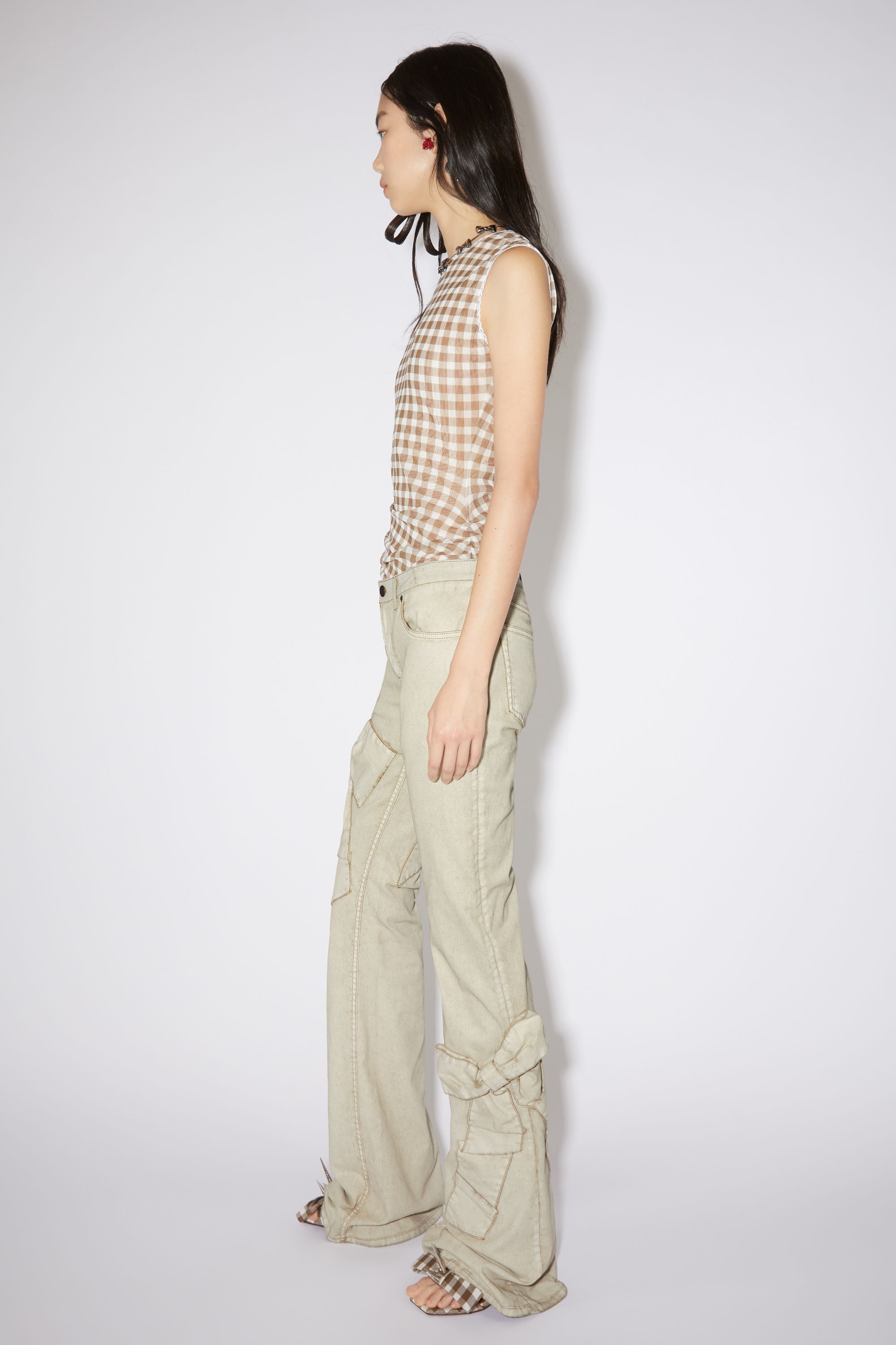 Bow denim trousers - White/brown - 4