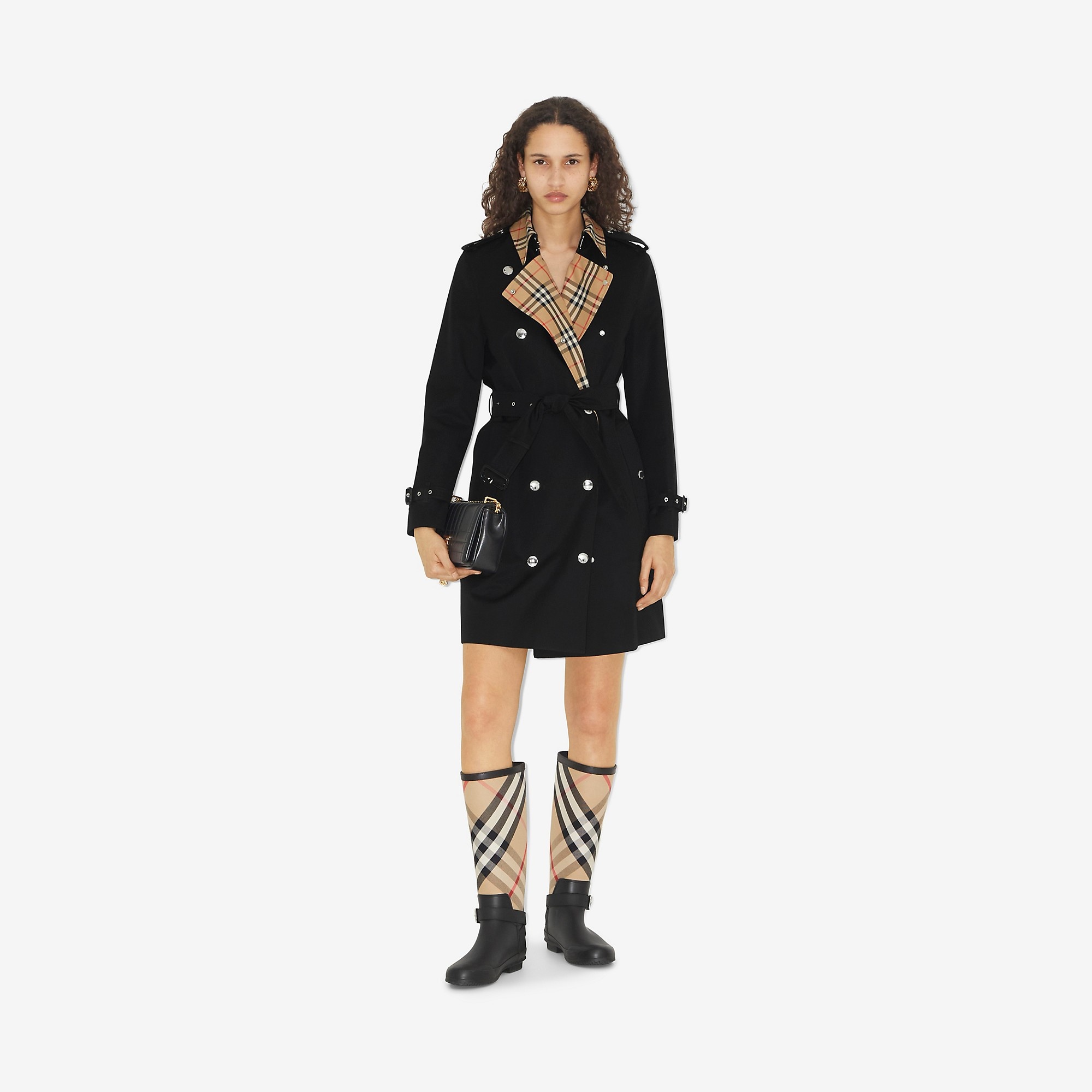 Check Trim Cotton Gabardine Trench Coat - 2