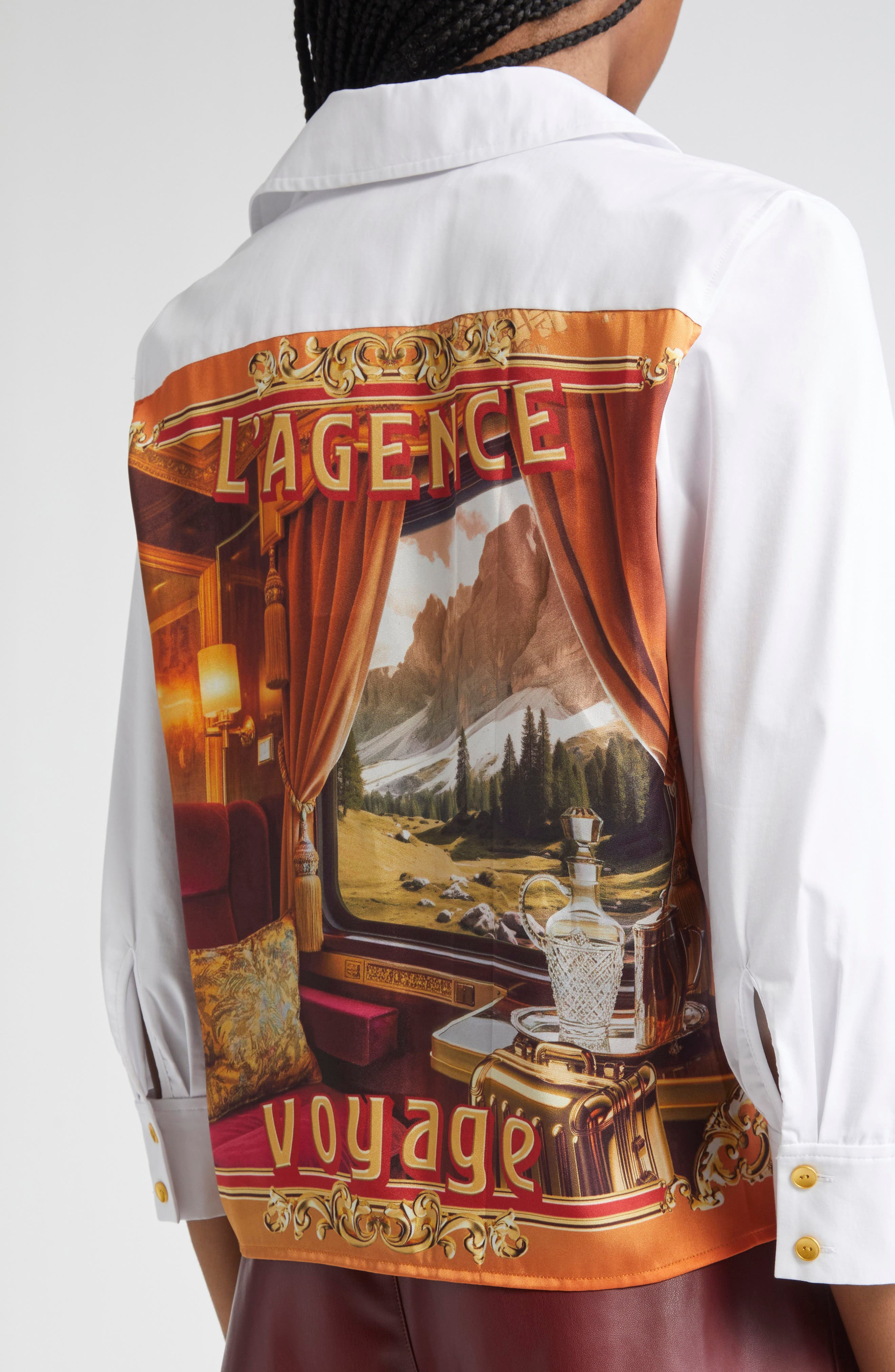 L'AGENCE Logo Graphic Woven Shirt in White/Multi at Nordstrom - 2