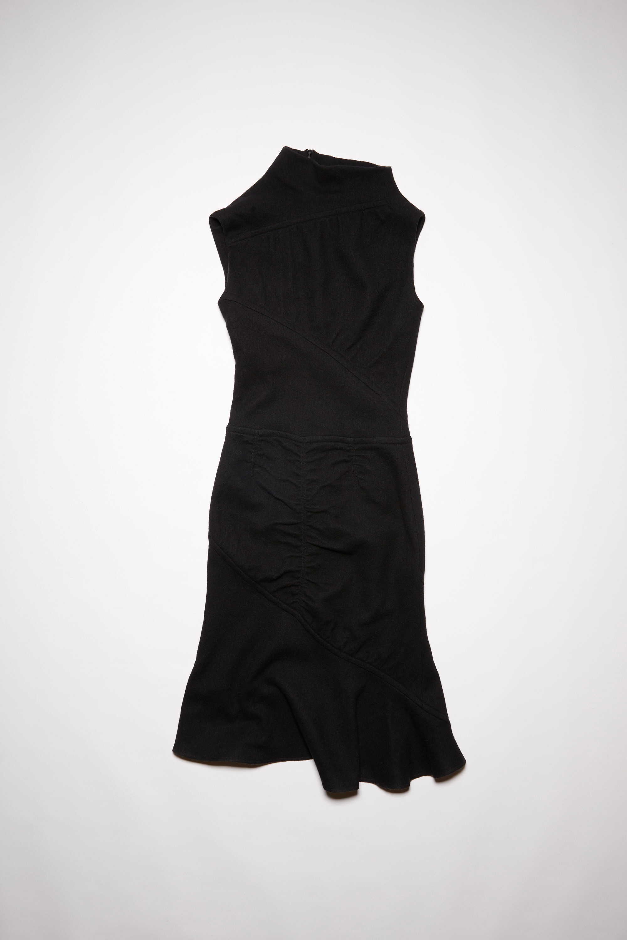 Asymmetric high neck wool dress - Black - 6