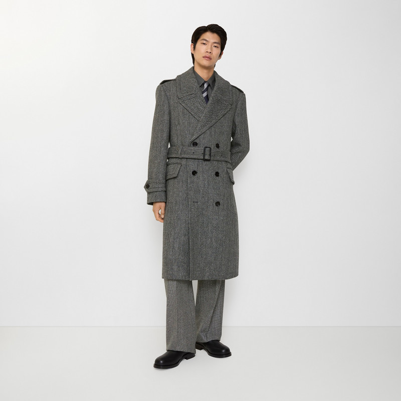 Long Herringbone Wool Trench Coat 3