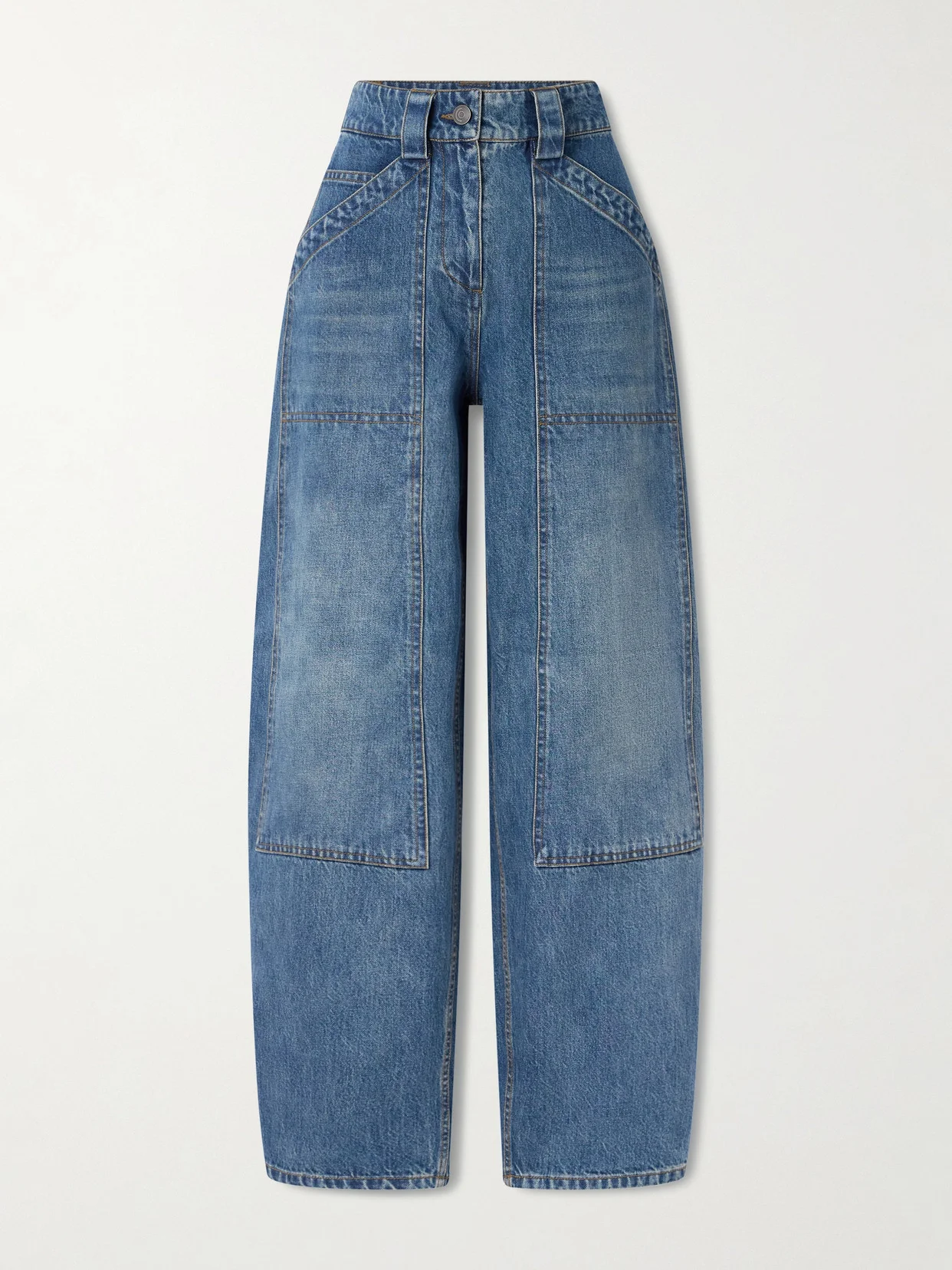 Paneled Mid-rise Barrel-leg Jeans - 1