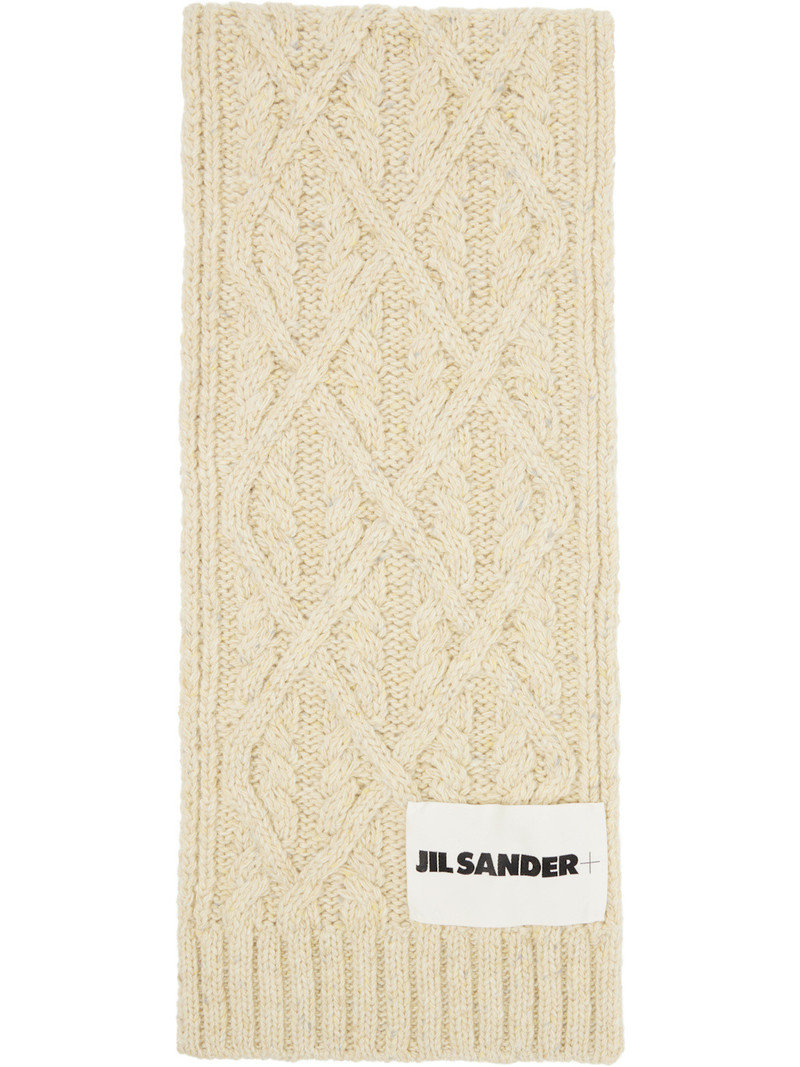 Beige Chunky Donegal Wool Cable Scarf 1