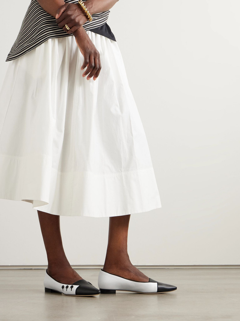 Manolo Blahnik Seleuka button-embellished leather point-toe flats White outlook
