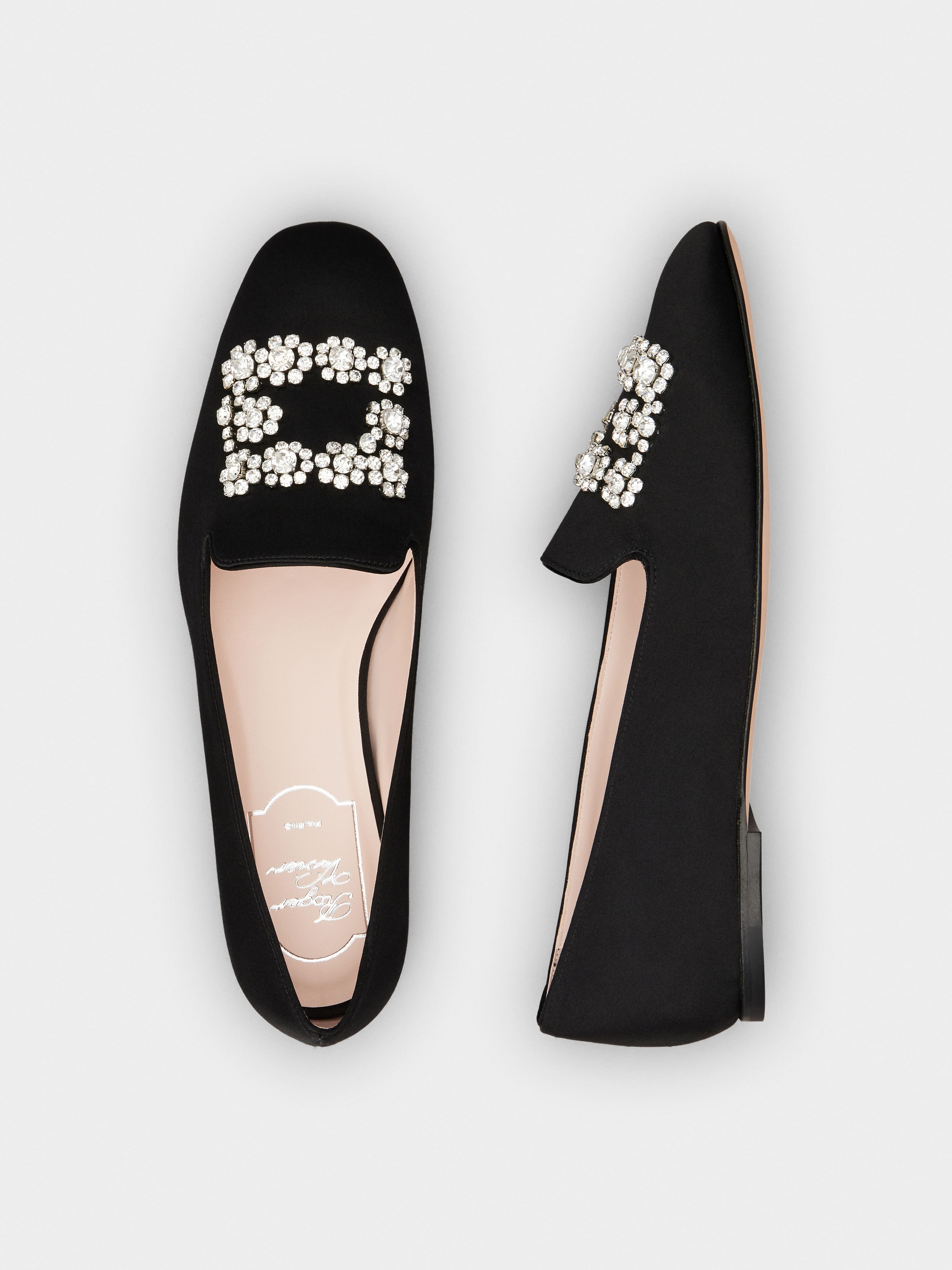 Flower Strass Embroidered Buckle Loafers in Satin - 4