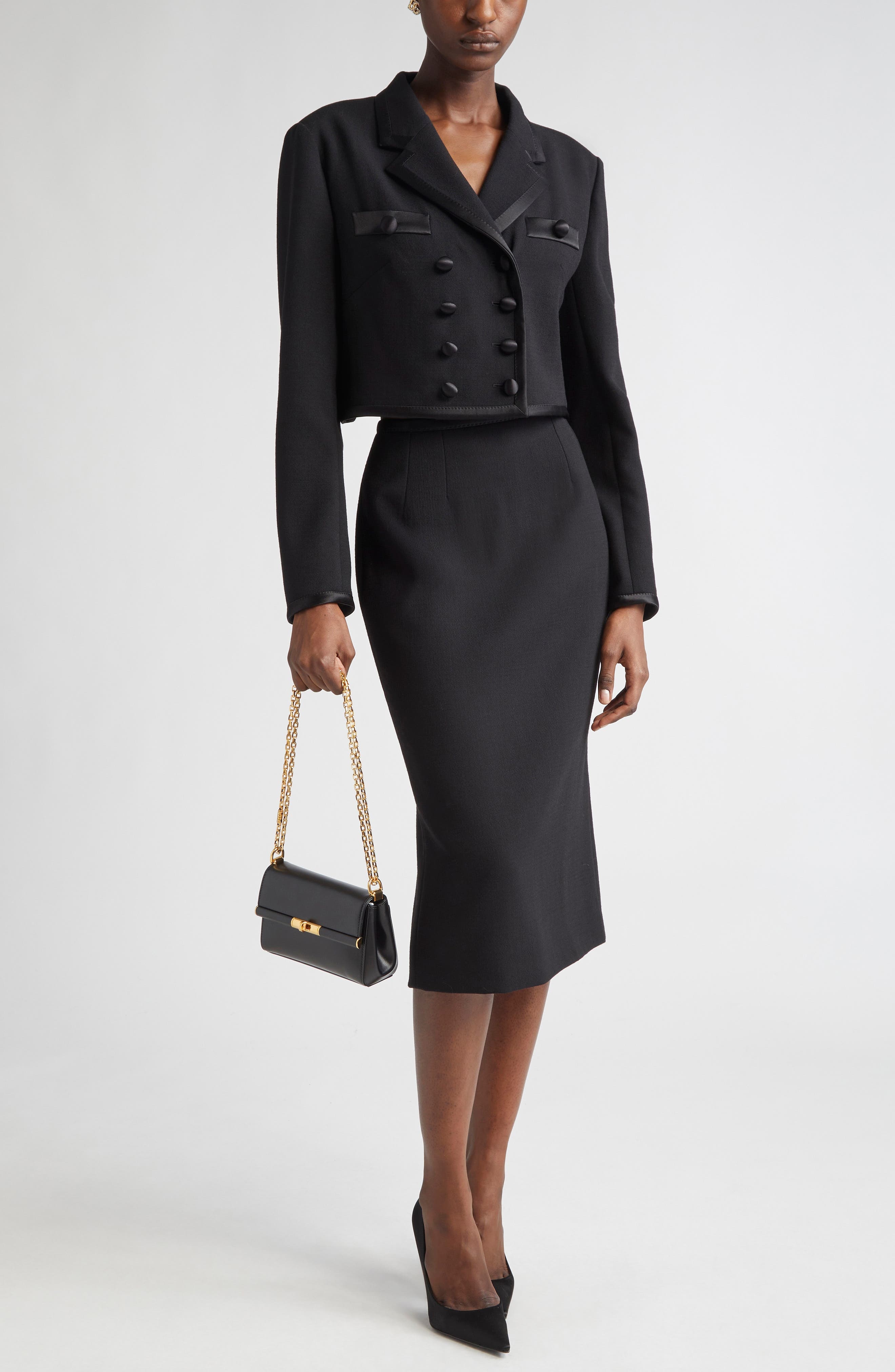 Dolce&Gabbana Double Breasted Crop Jacket in N0000 Nero at Nordstrom - 2