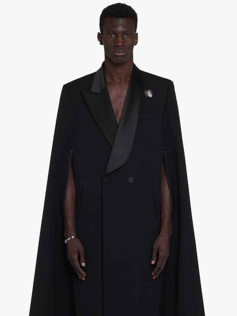 Men's Tailored Cape Coat in Black - 3
