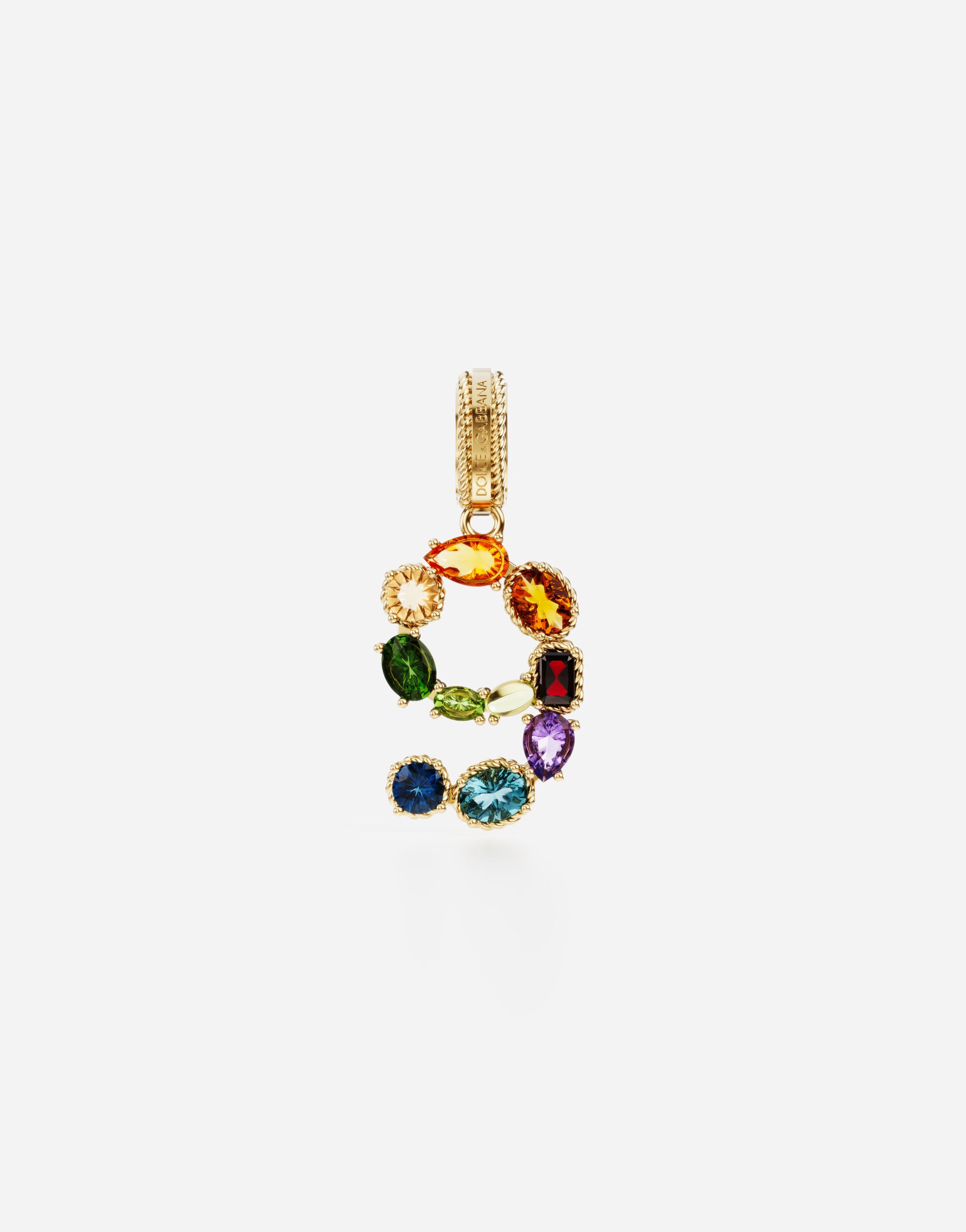 18 kt yellow gold rainbow pendant  with multicolor finegemstones representing number 9 - 1