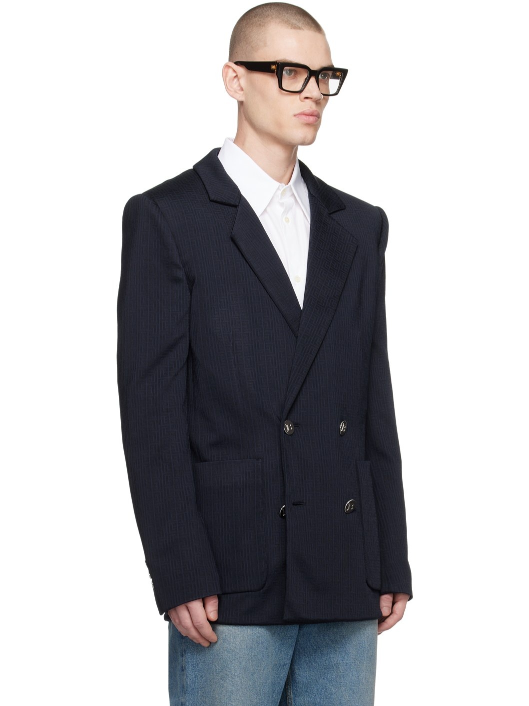 Navy Casual Mini Monogram Blazer - 2