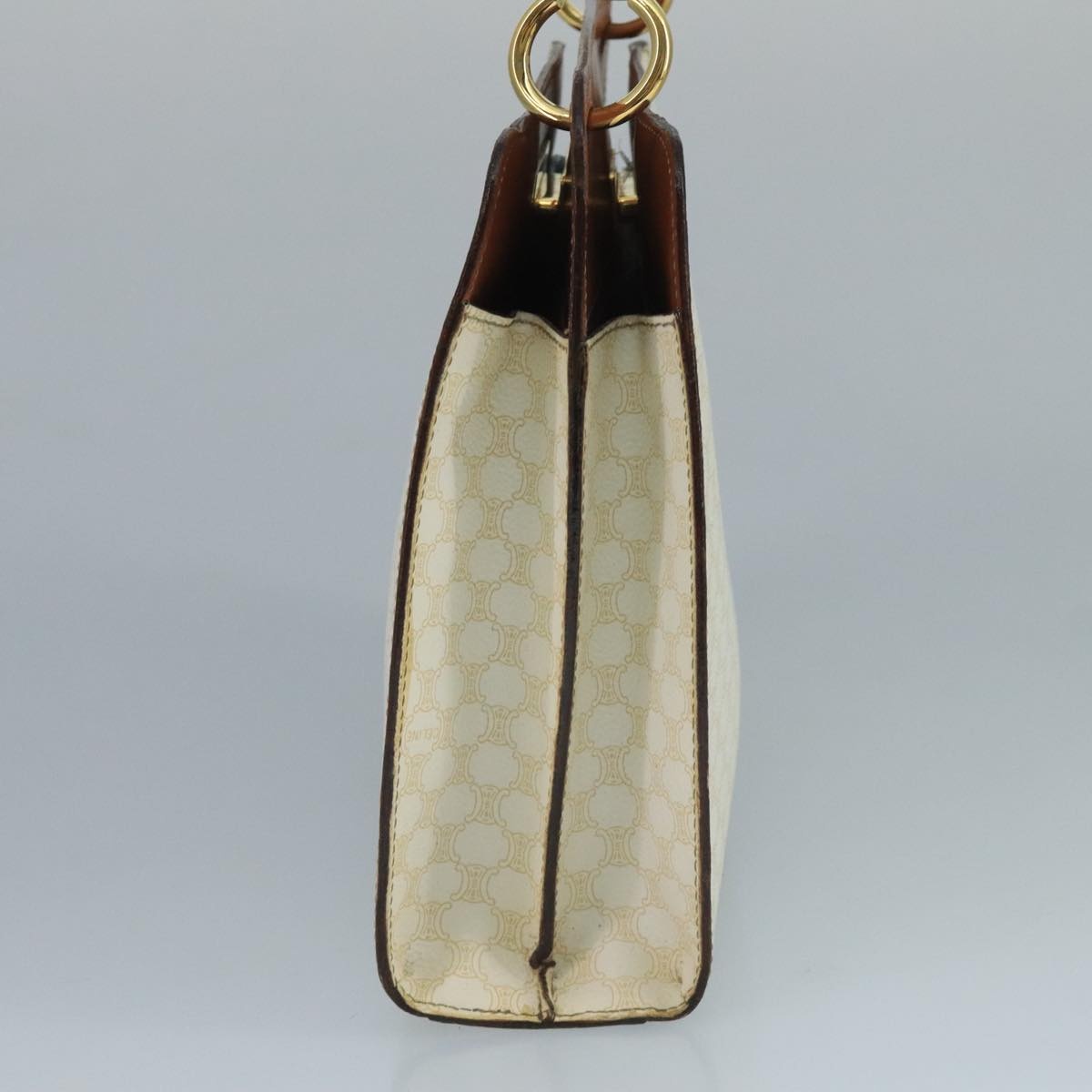 CELINE Macadam Canvas Hand Bag Pvc Leather White Gold - 5
