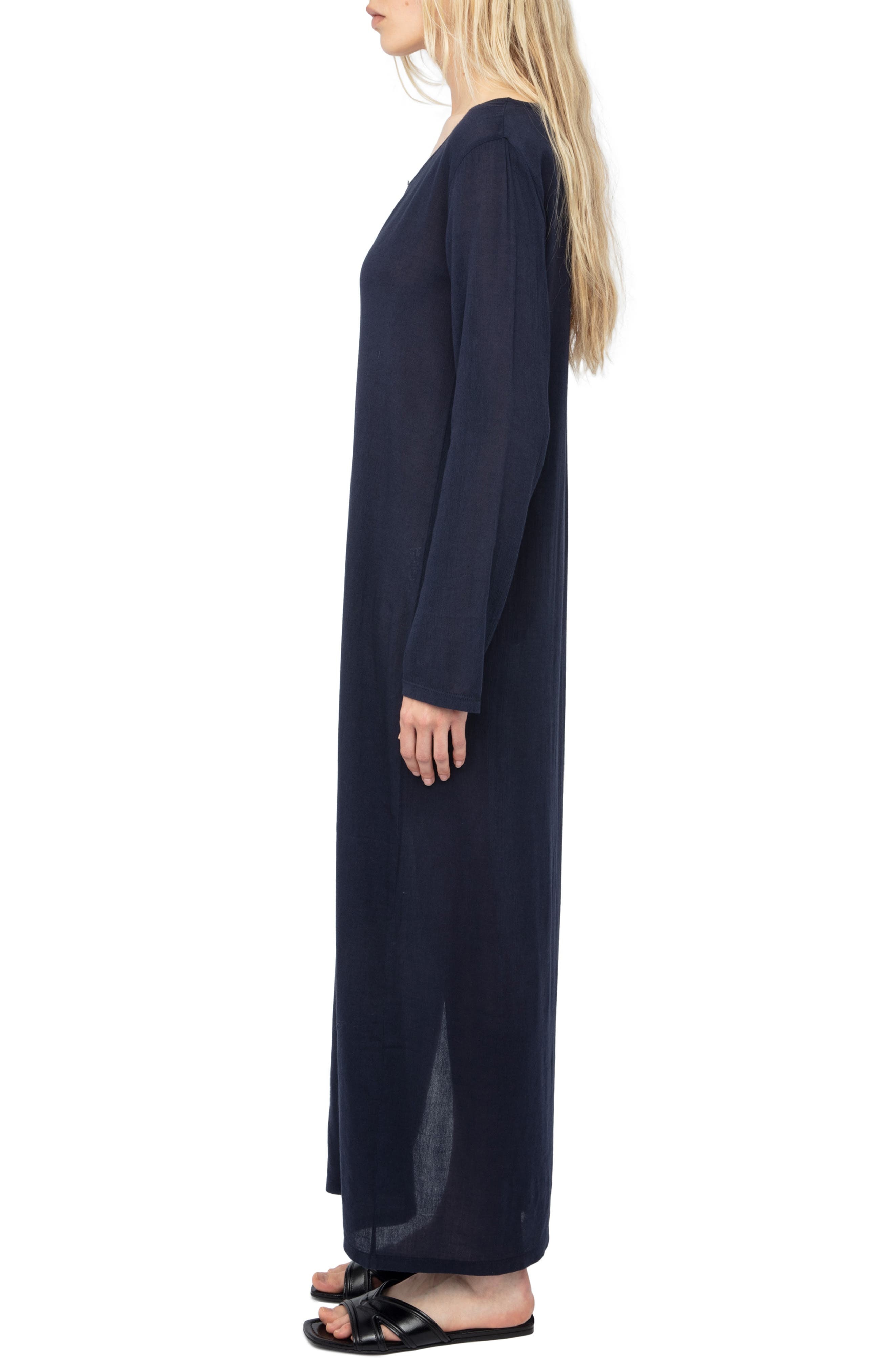 Zadig & Voltaire Delia V Long Sleeve Maxi Dress in Encre at Nordstrom - 3