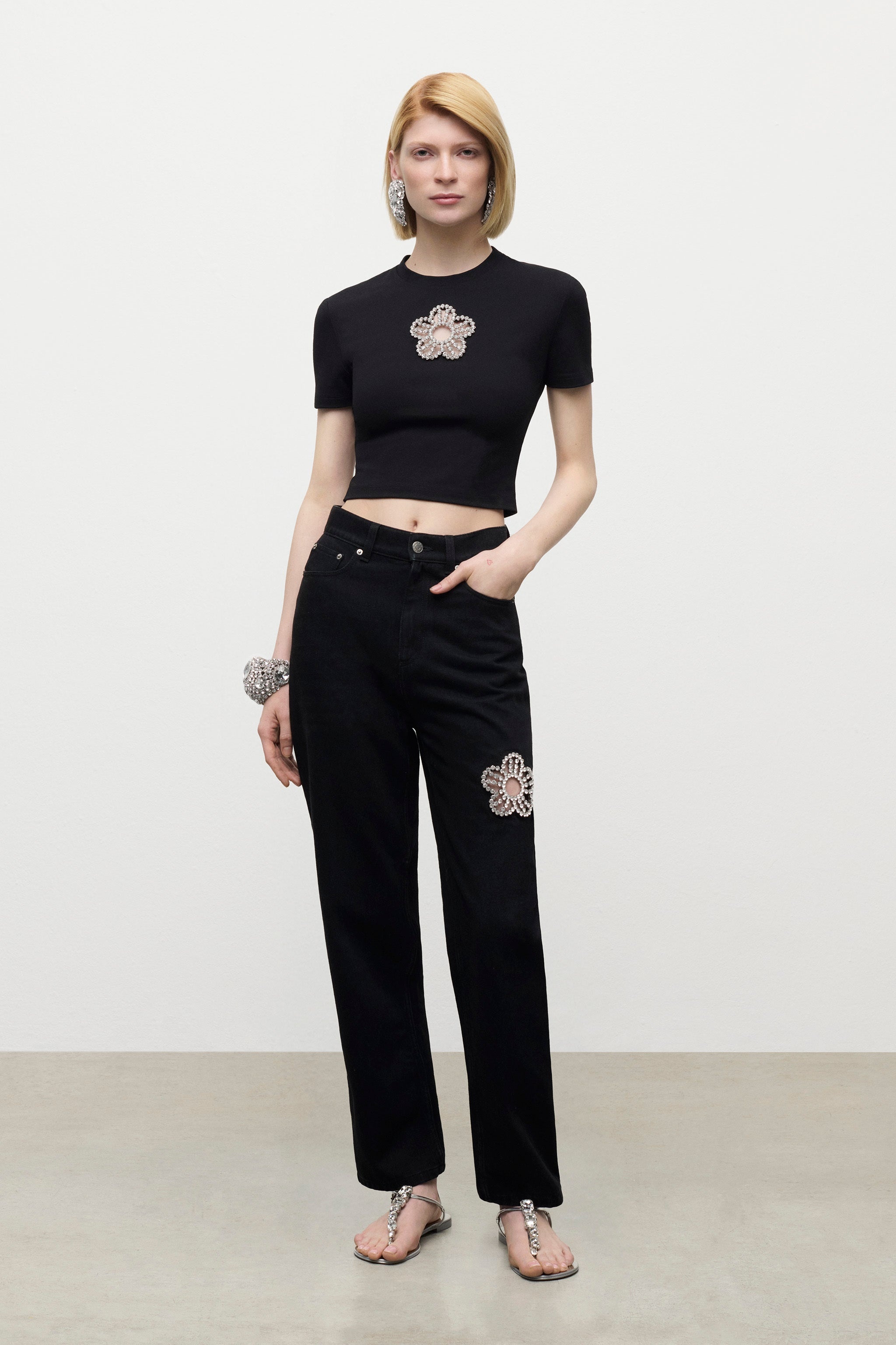 CRYSTAL FLOWER CROPPED T-SHIRT - 3