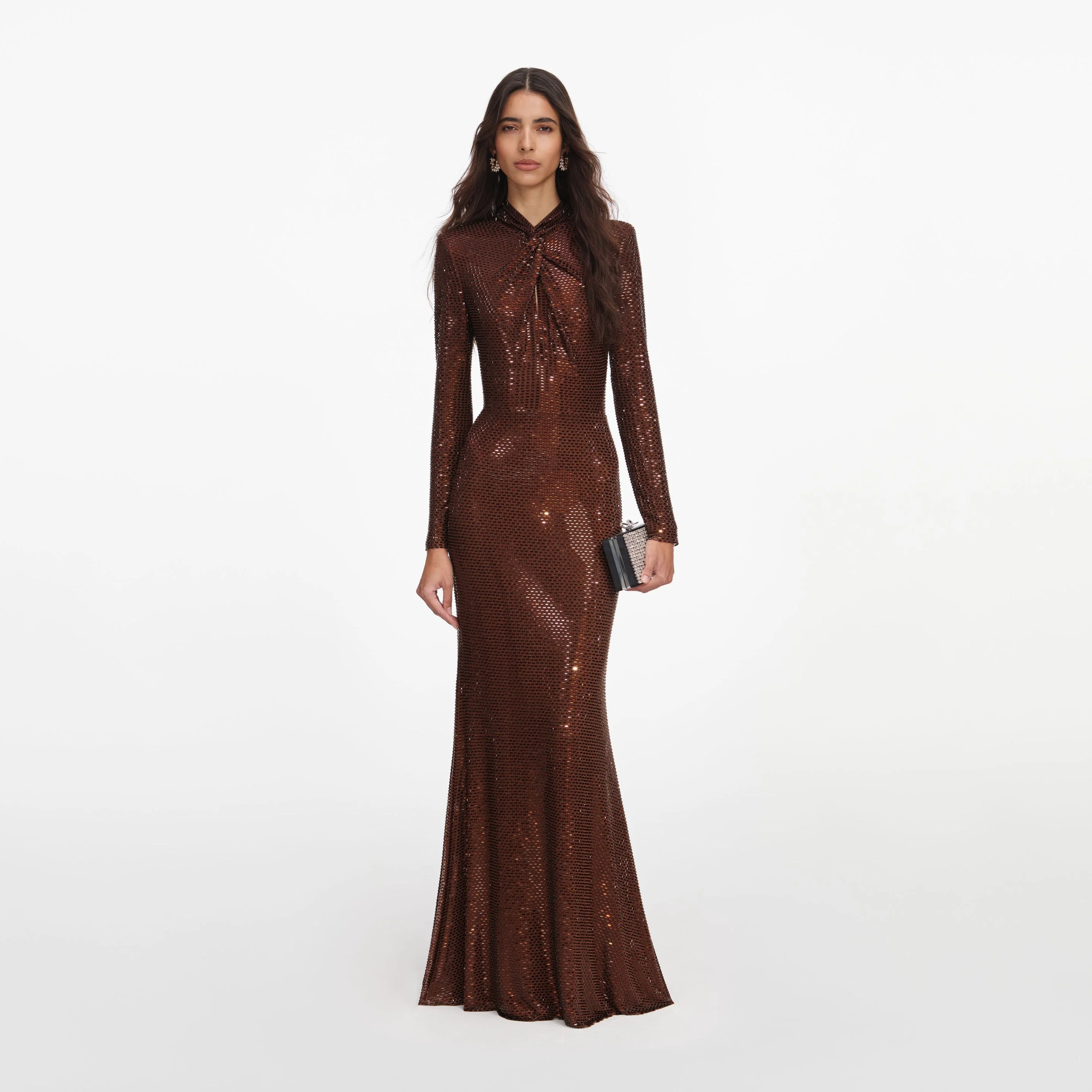 Brown Rhinestone Maxi Dress - 1