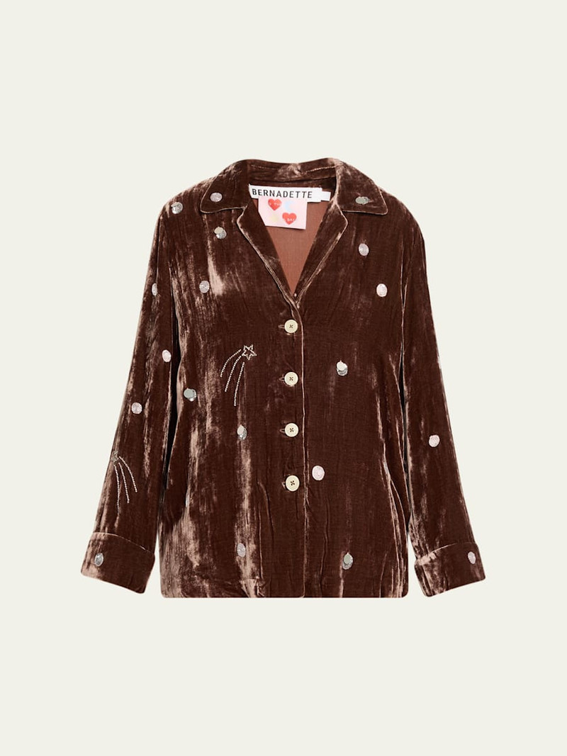 Louis Embellished Velvet Pajama Shirt 1