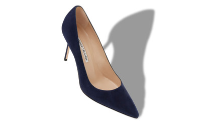 Manolo Blahnik Navy Blue Suede Pointed Toe Pumps outlook