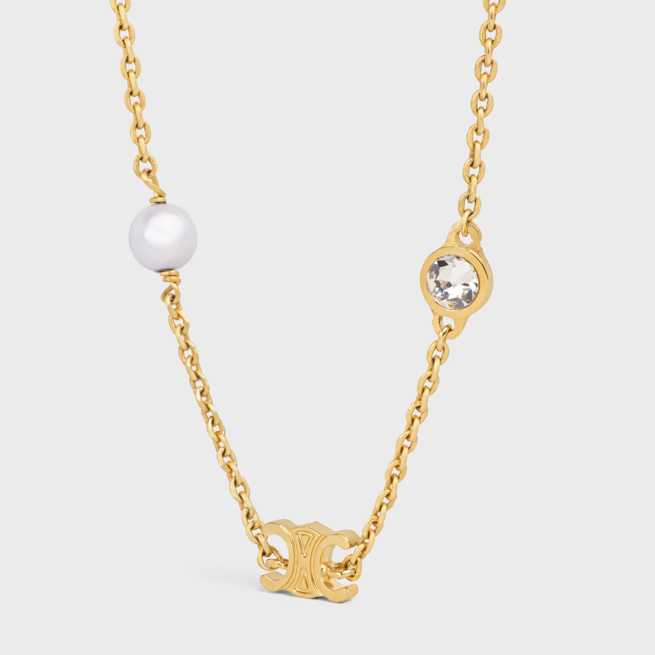 Les Perles Celine Bracelet in Resin Pearls, Strass and Brass with Gold Finish - 2