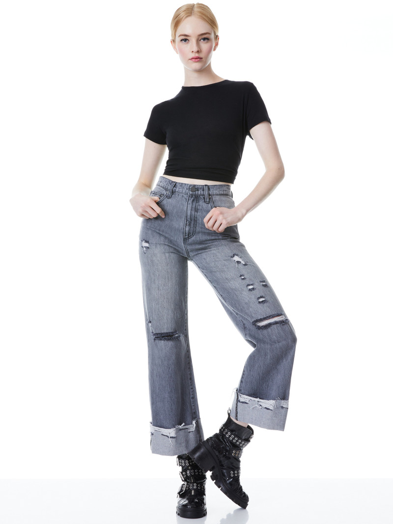 Alice + Olivia AMAZING HIGH RISE RAW HEM CUFFED JEANS outlook