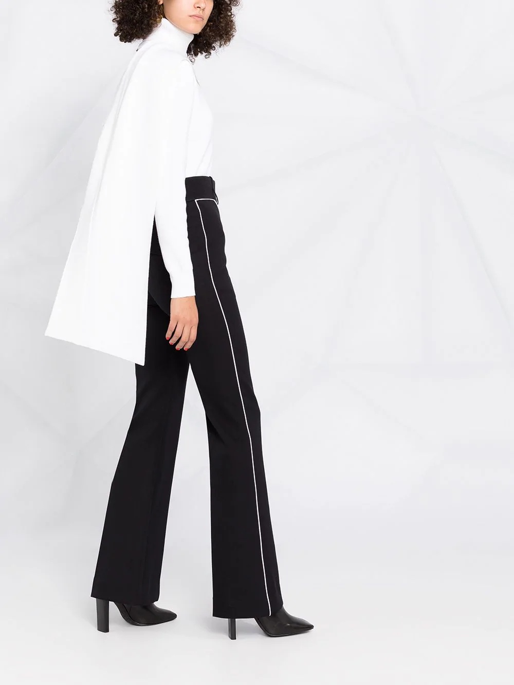 contrast-trim flared trousers - 4