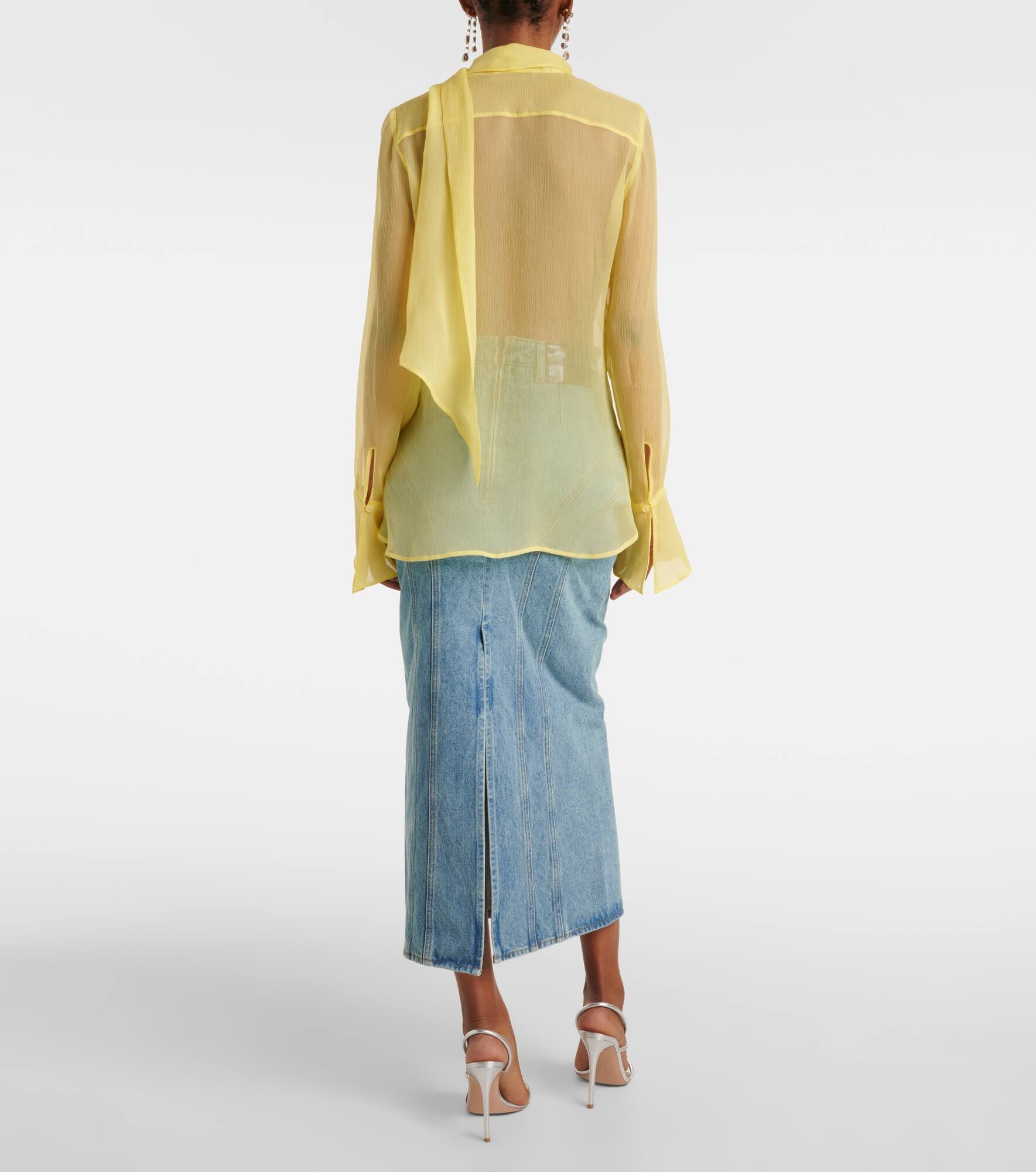 Sheer tie-neck silk chiffon blouse - 3