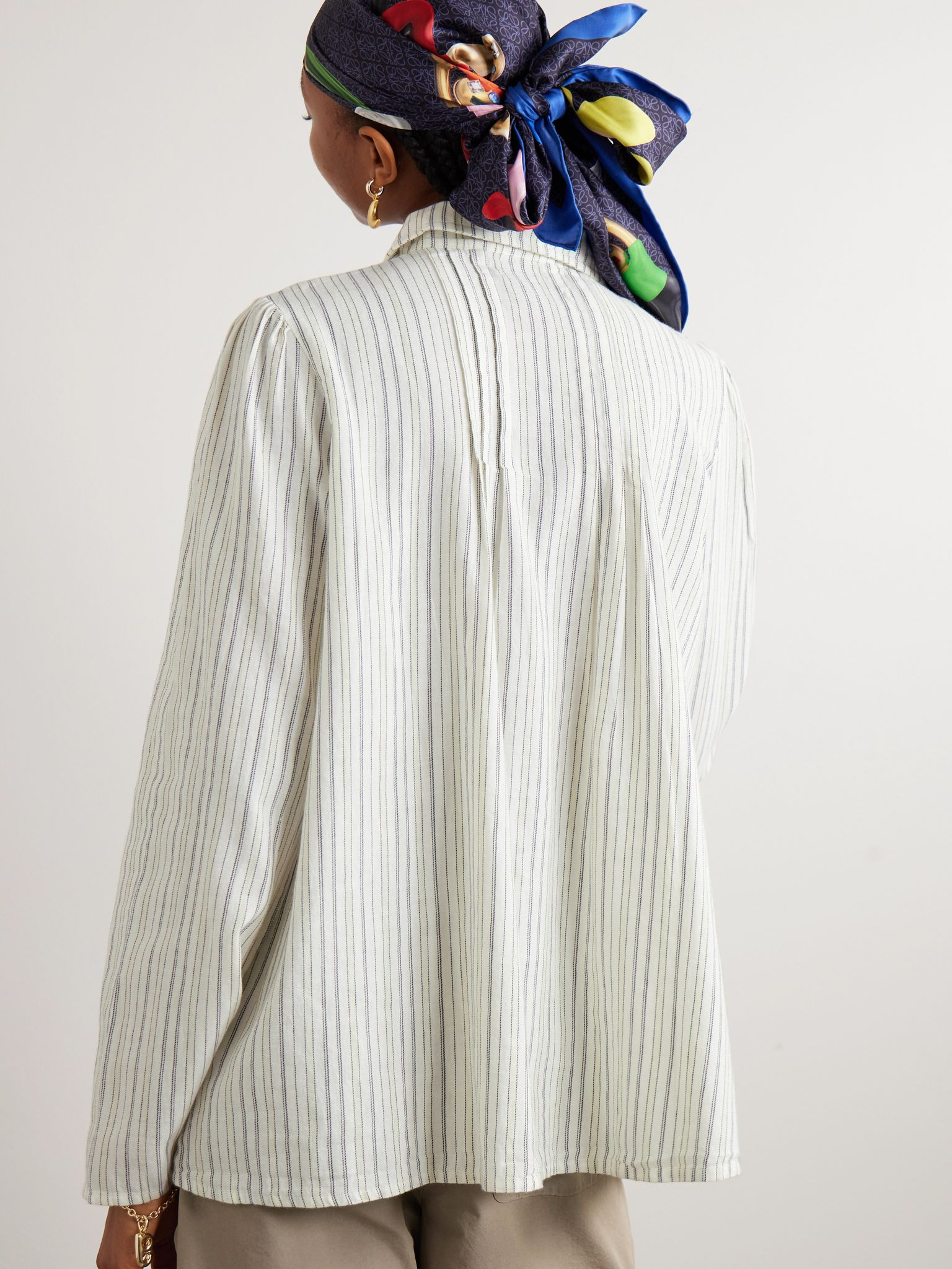Electric appliquéd striped cotton-flannel blouse Ecru - 3