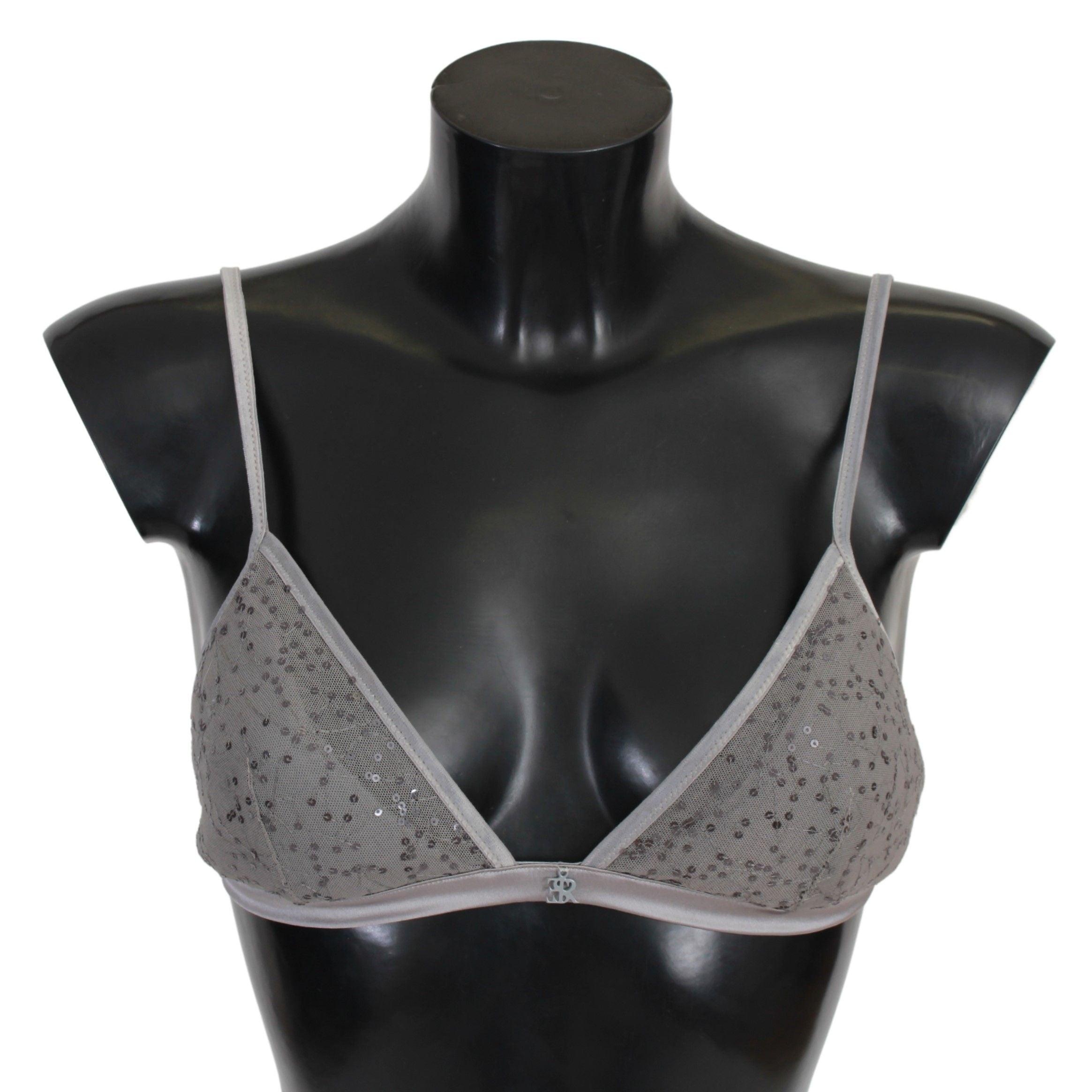 Ermanno Scervino - Ermanno Scervino Gray Nylon Sequined Triangolo Bra Underwear - 1