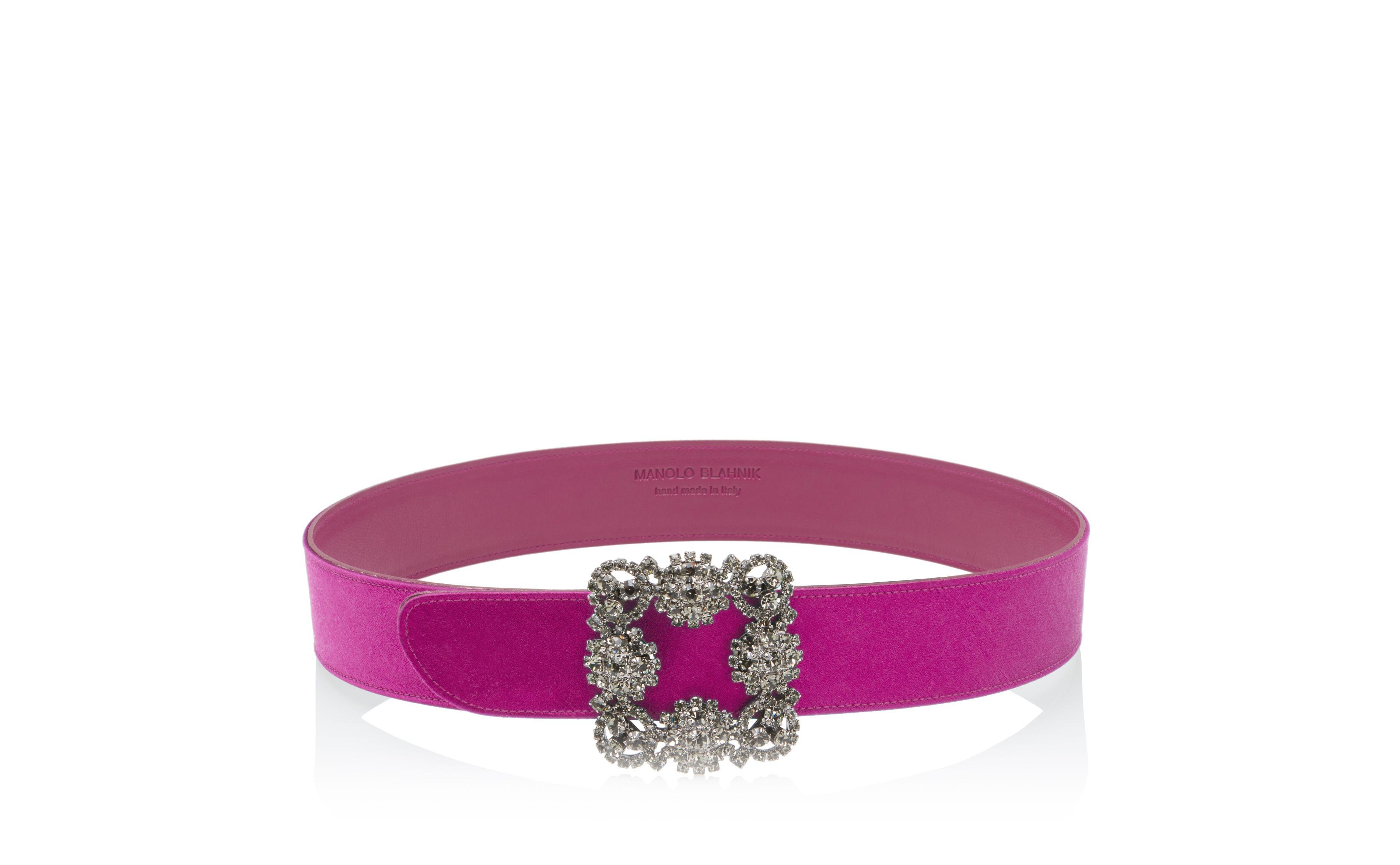 Fuchsia Satin Crystal Buckled Belt - 1