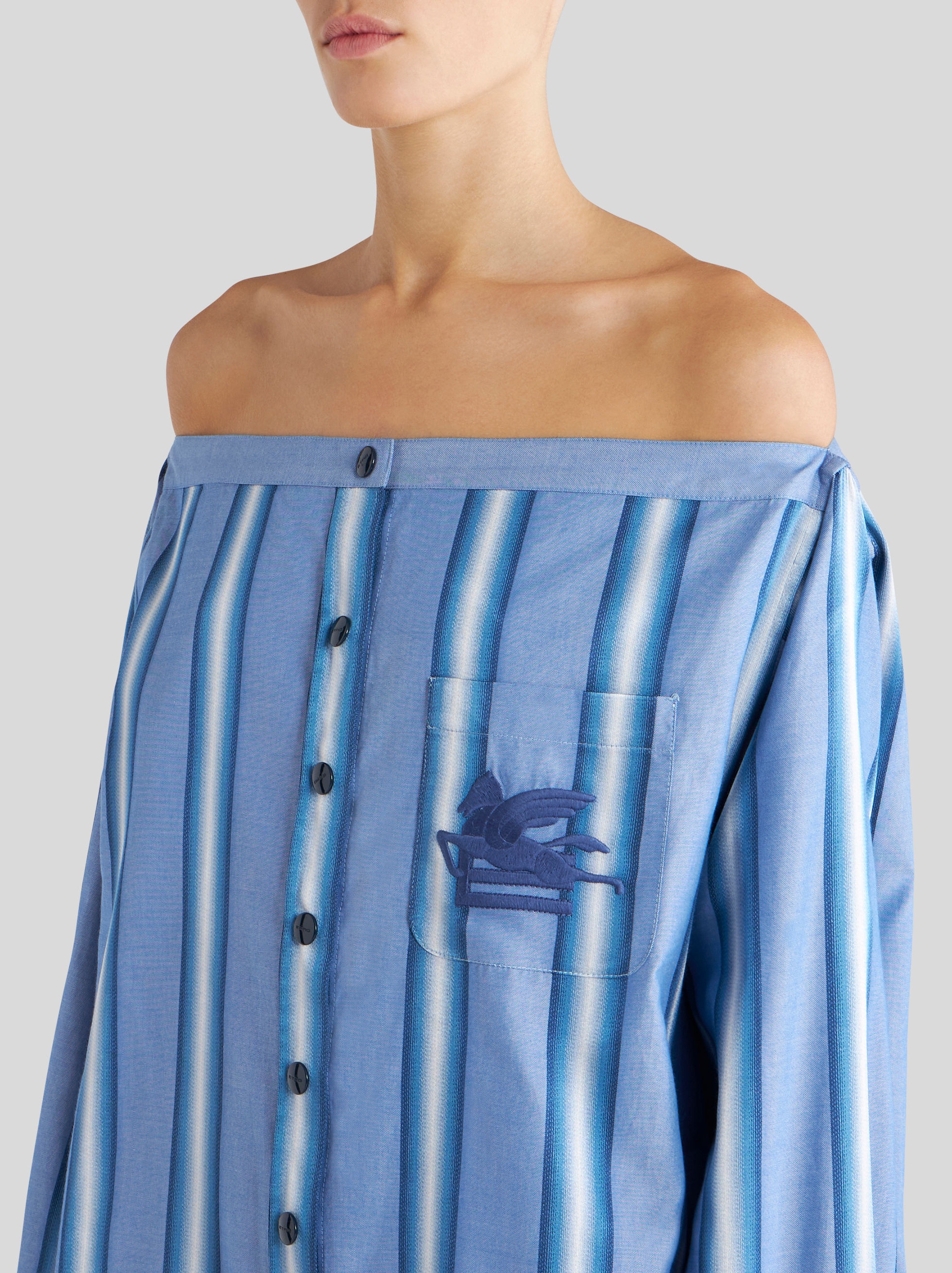STRIPED COTTON AND SILK SHIRT DRESS - 4