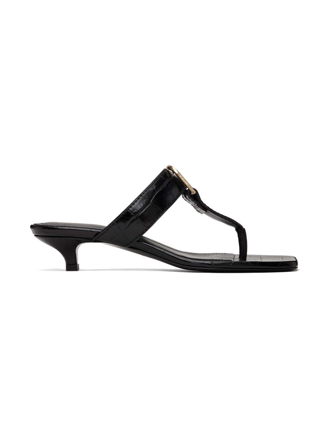 Black 'The Belted Croco' Heeled Sandals - 1