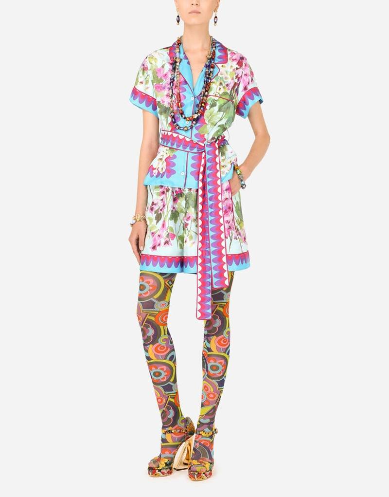 Dolce & Gabbana Bluebell-print twill shorts with piping outlook