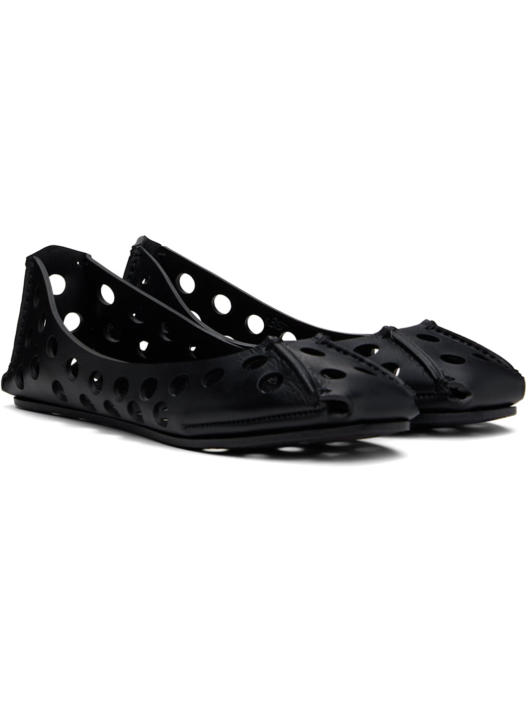 Black Perfo Calfskin Ballerina Flats - 4
