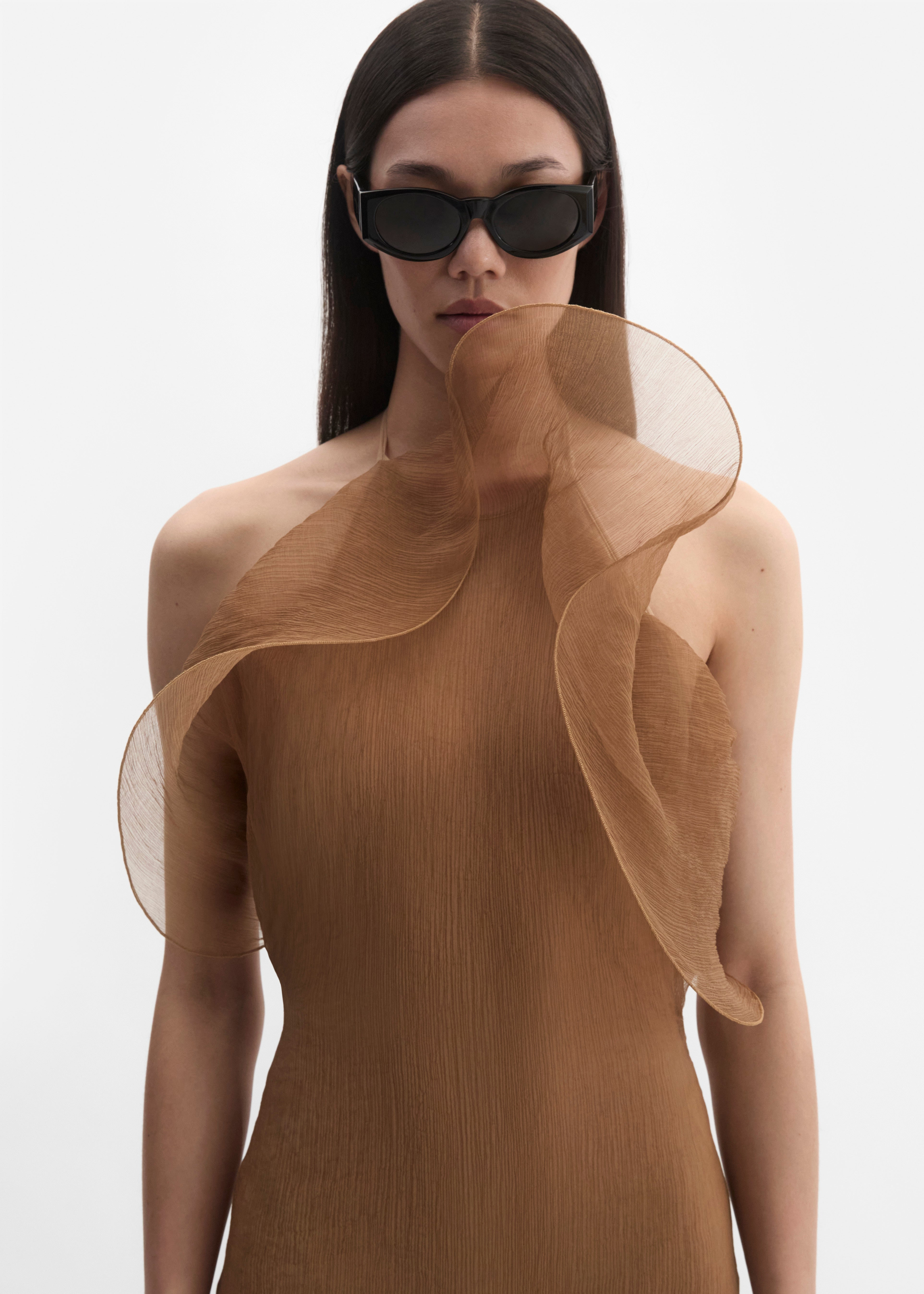 Silk organza bodysuit in beige - 3