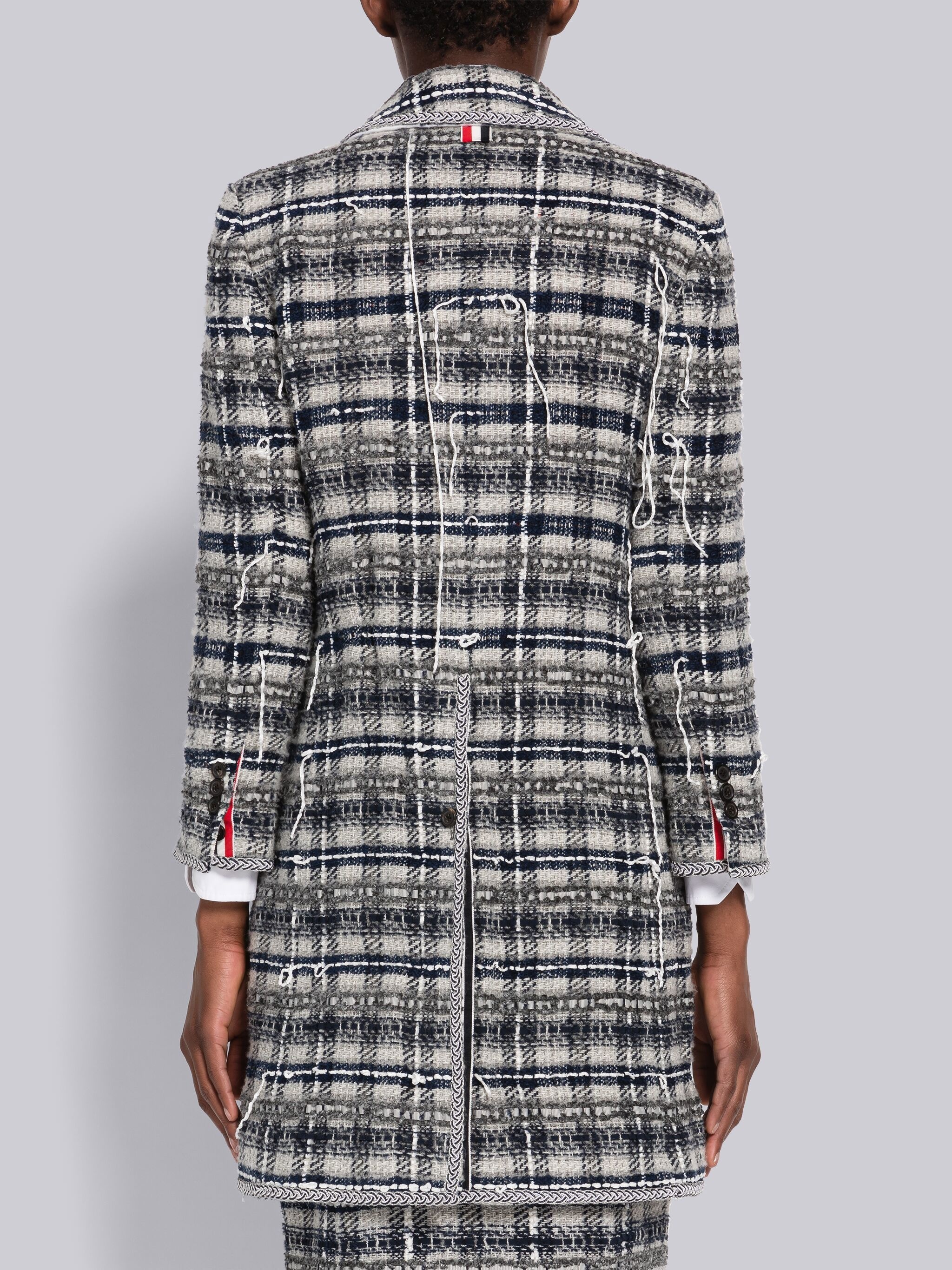Tartan Ribbon Tweed Bal Collar Overcoat - 3